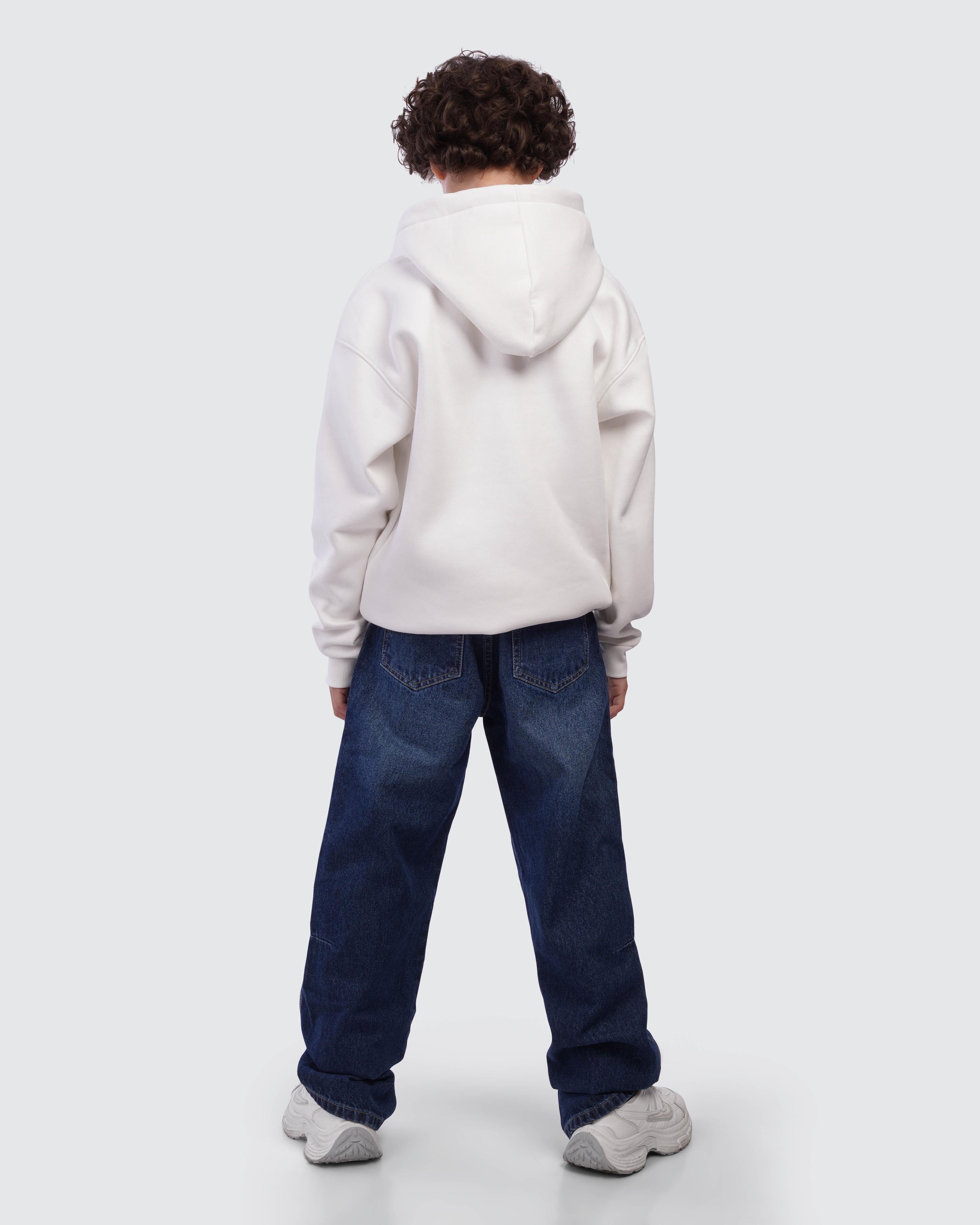 Kids White Printed Hoodie