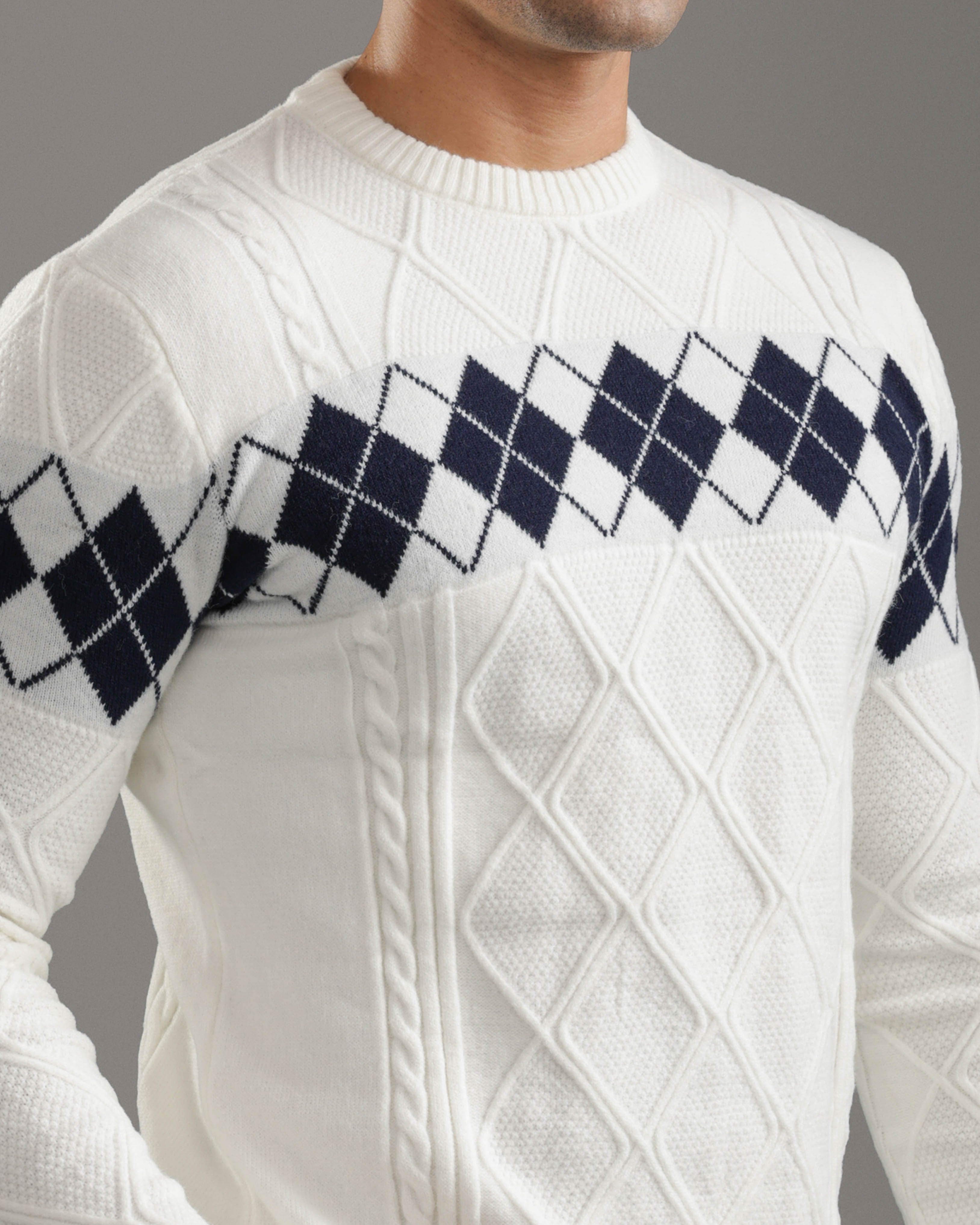 White Argyle Knit Pullover