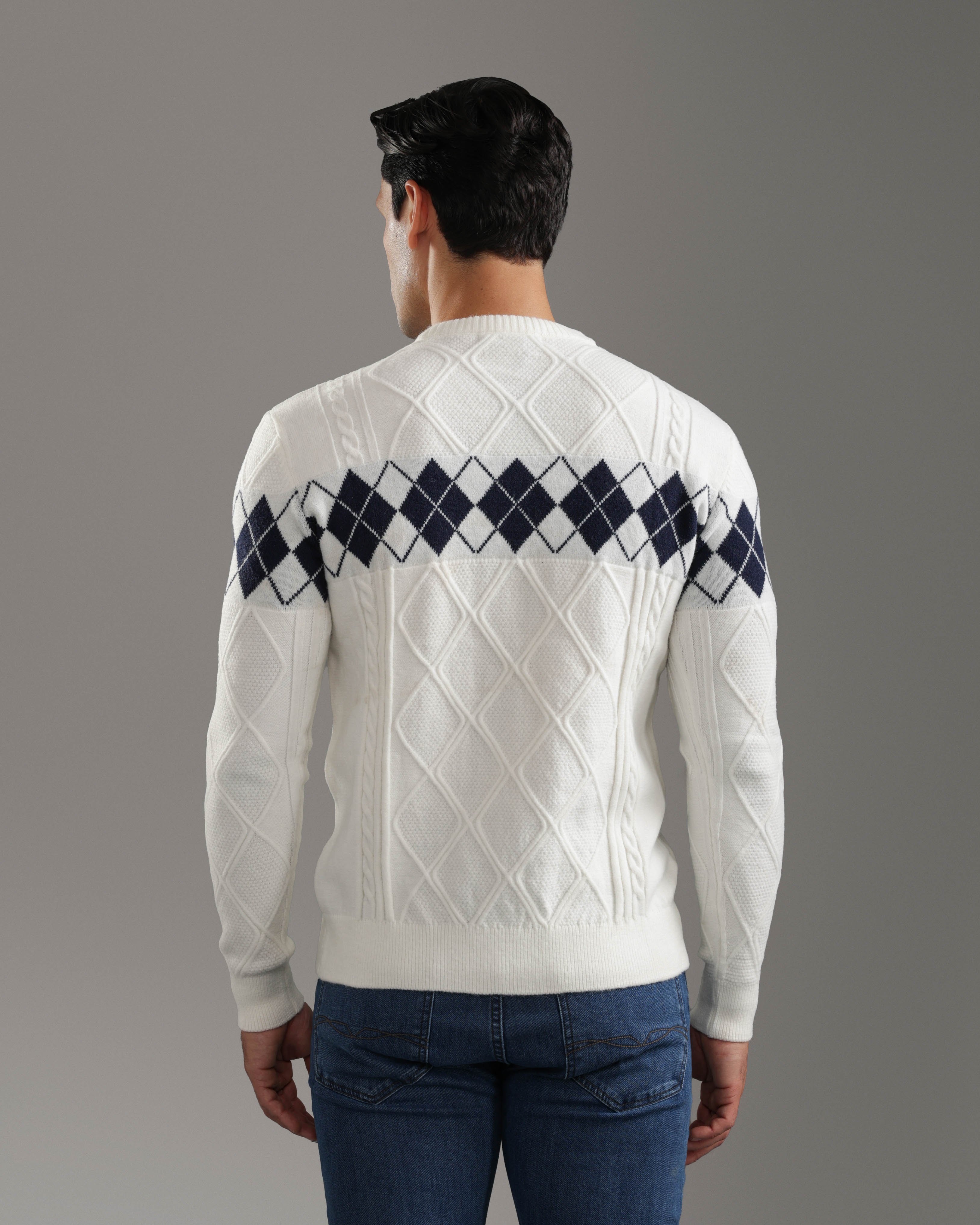 White Argyle Knit Pullover