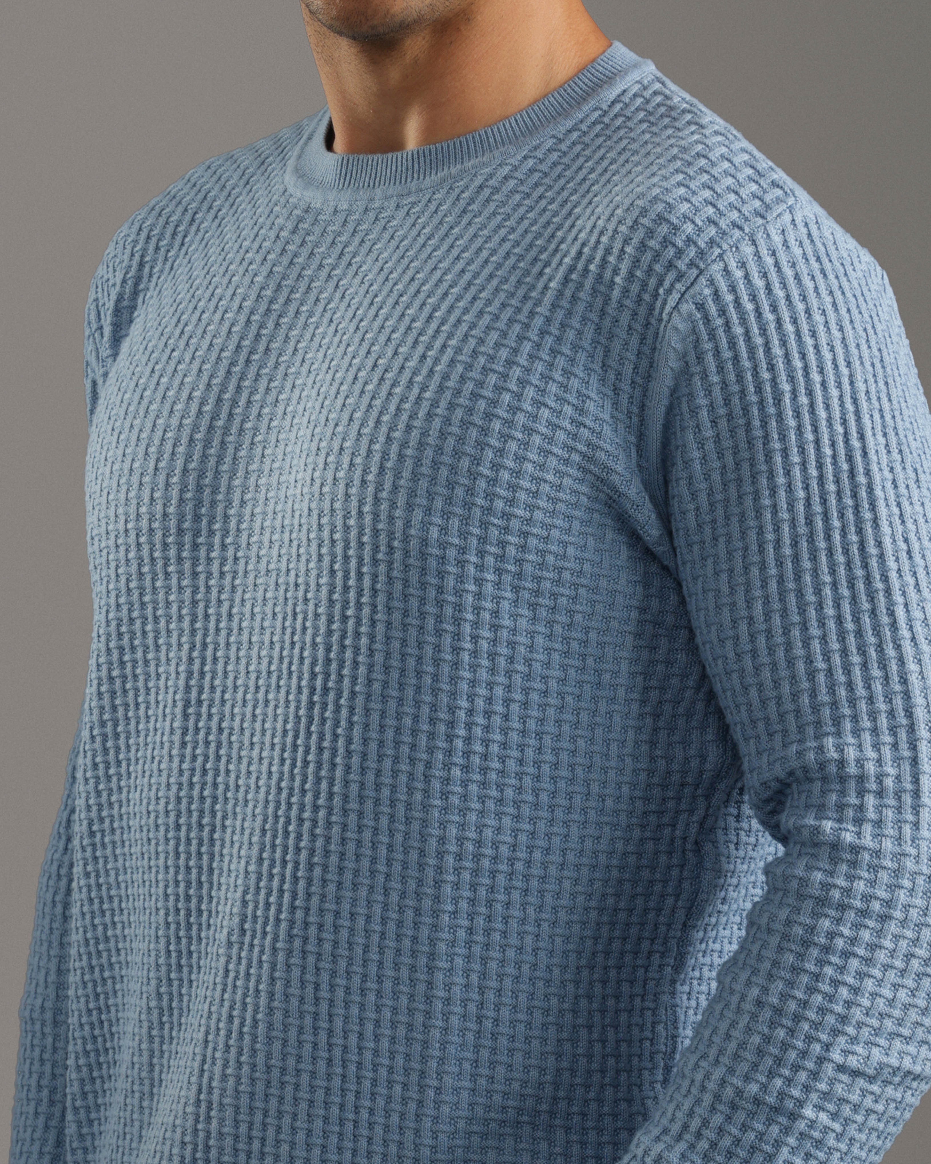 Light Blue Waffle Knit Pullover