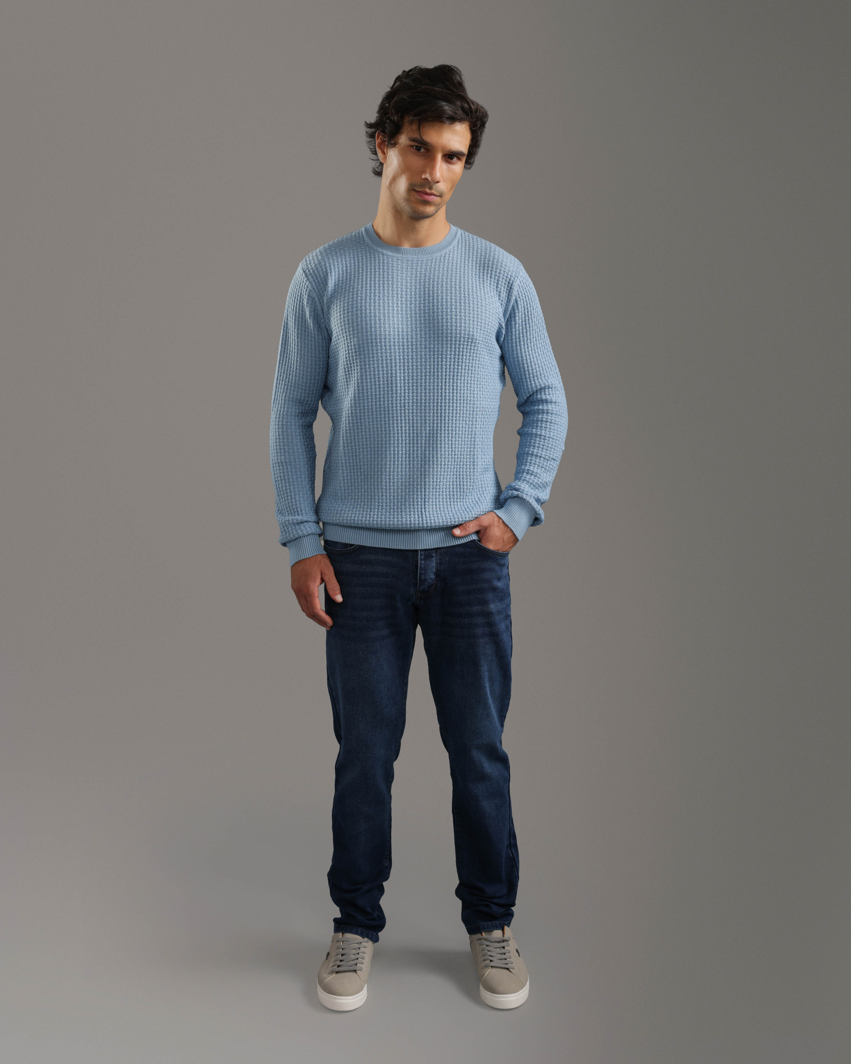 Light Blue Waffle Knit Pullover