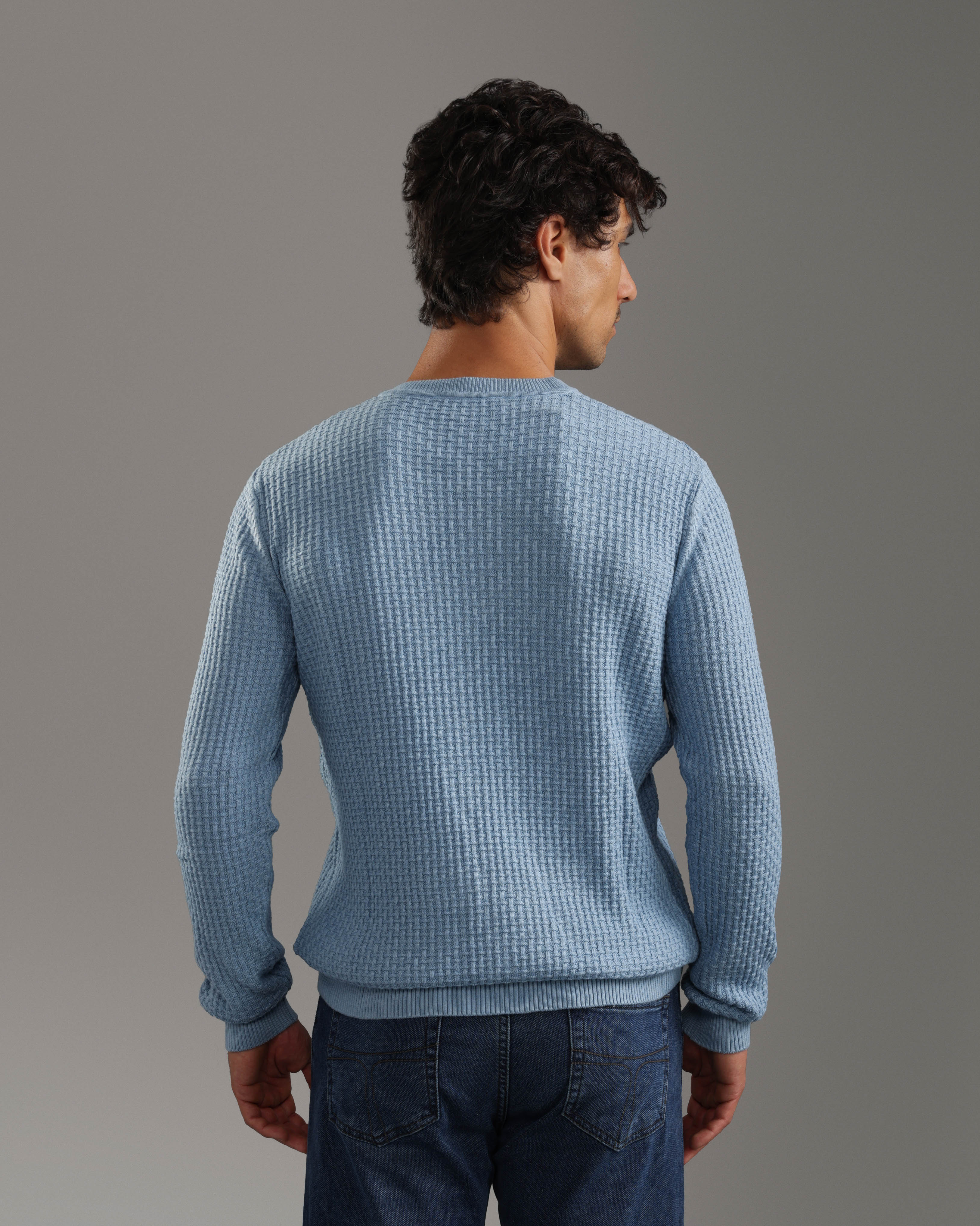 Light Blue Waffle Knit Pullover