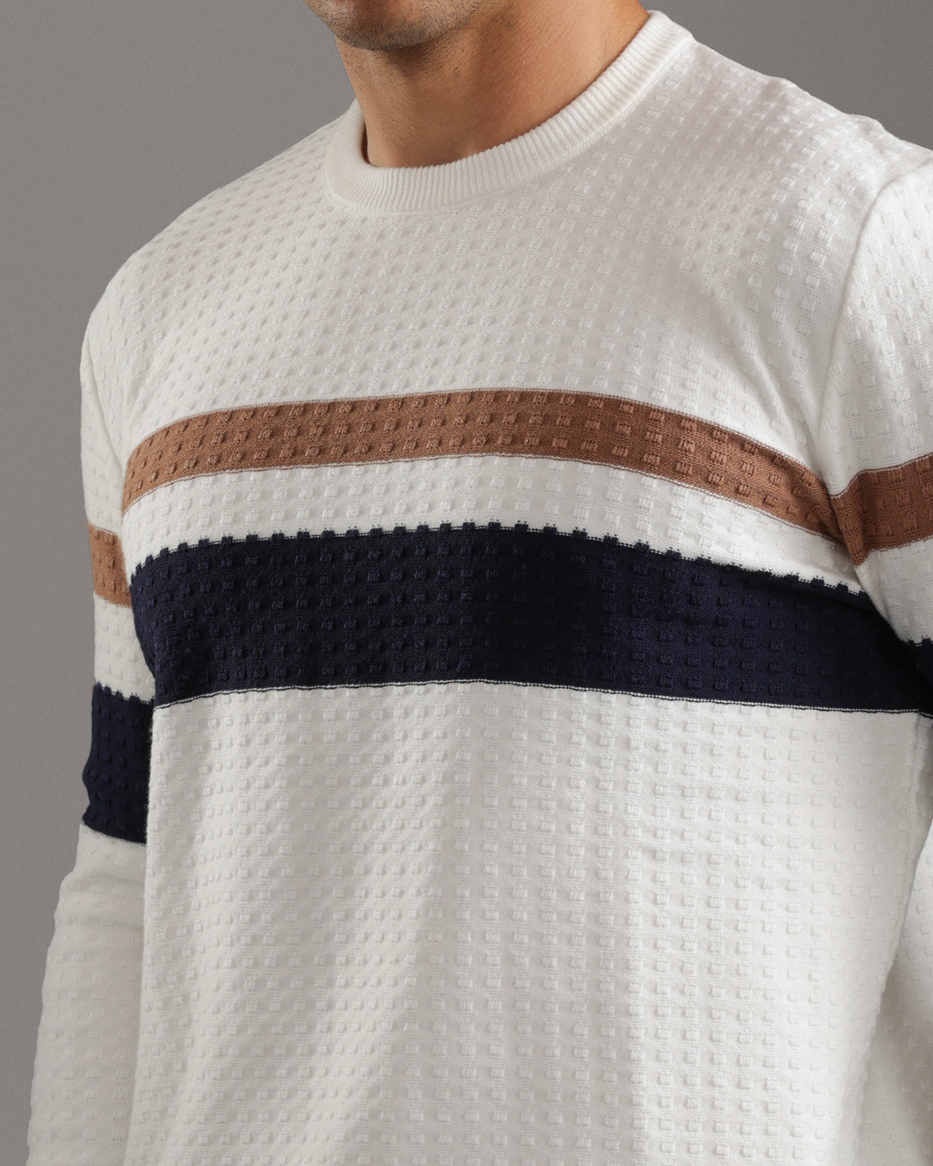 White Striped Textured Pullover