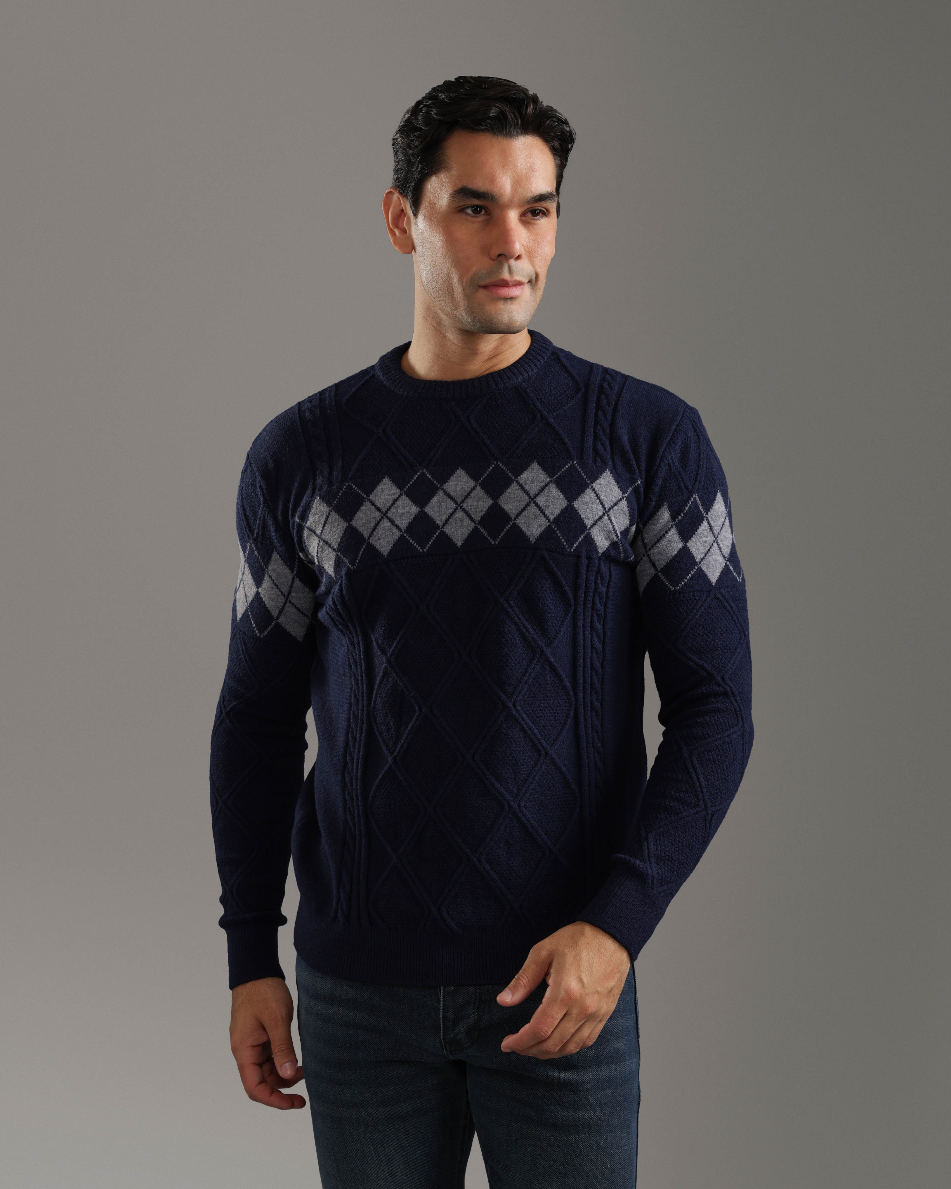 Navy Argyle Knit Pullover