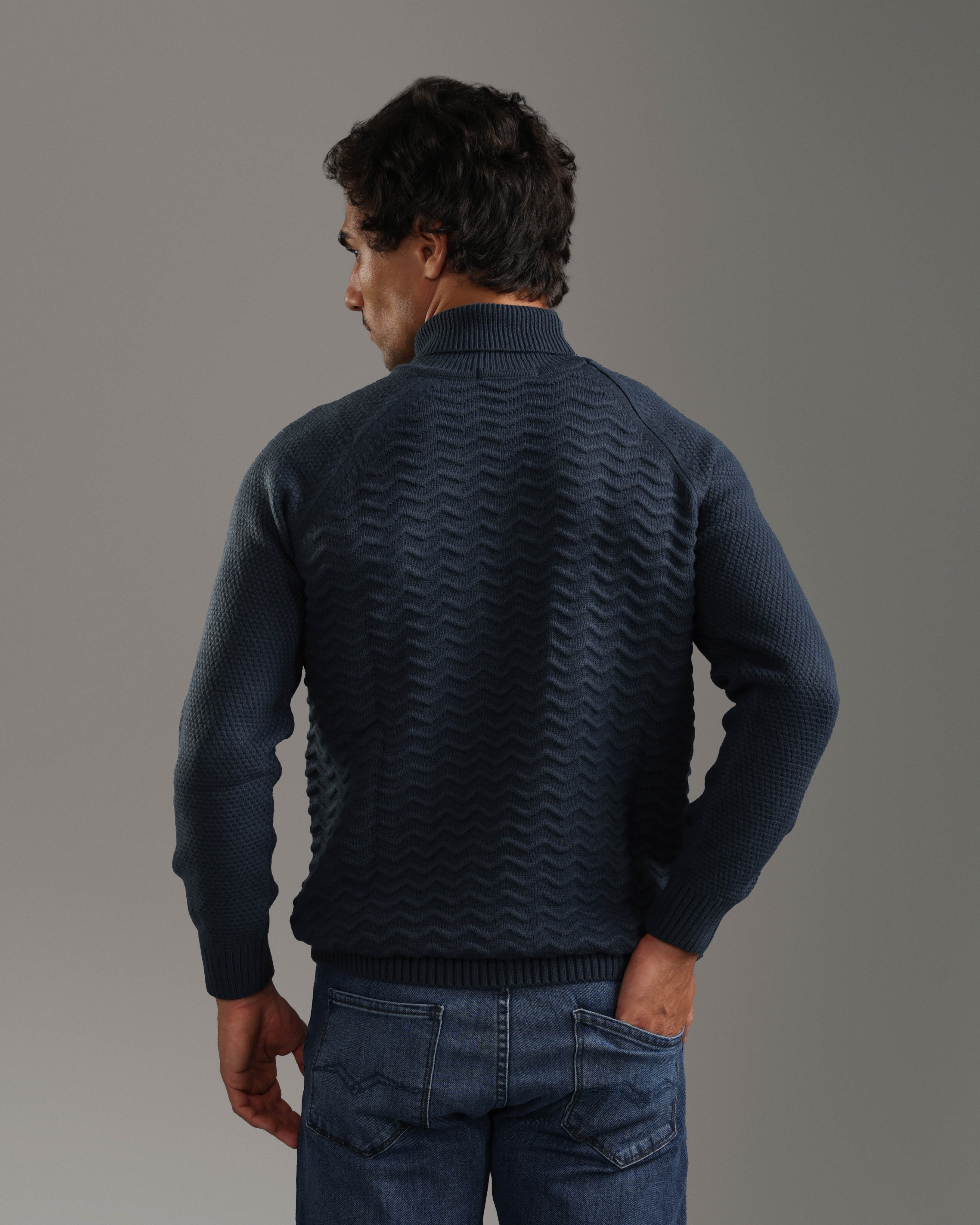 Indigo Wave Textured Turtleneck Pullover