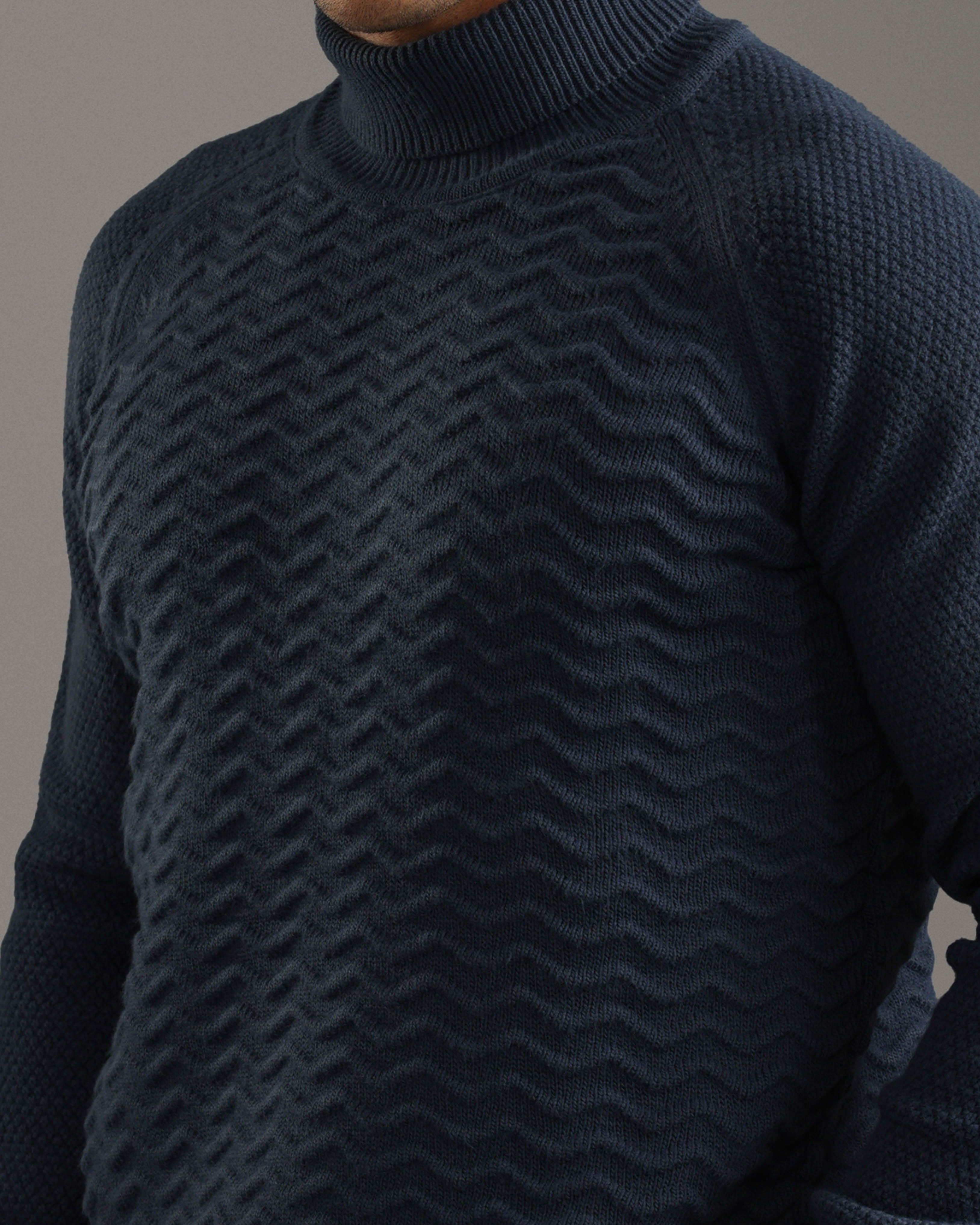 Indigo Wave Textured Turtleneck Pullover