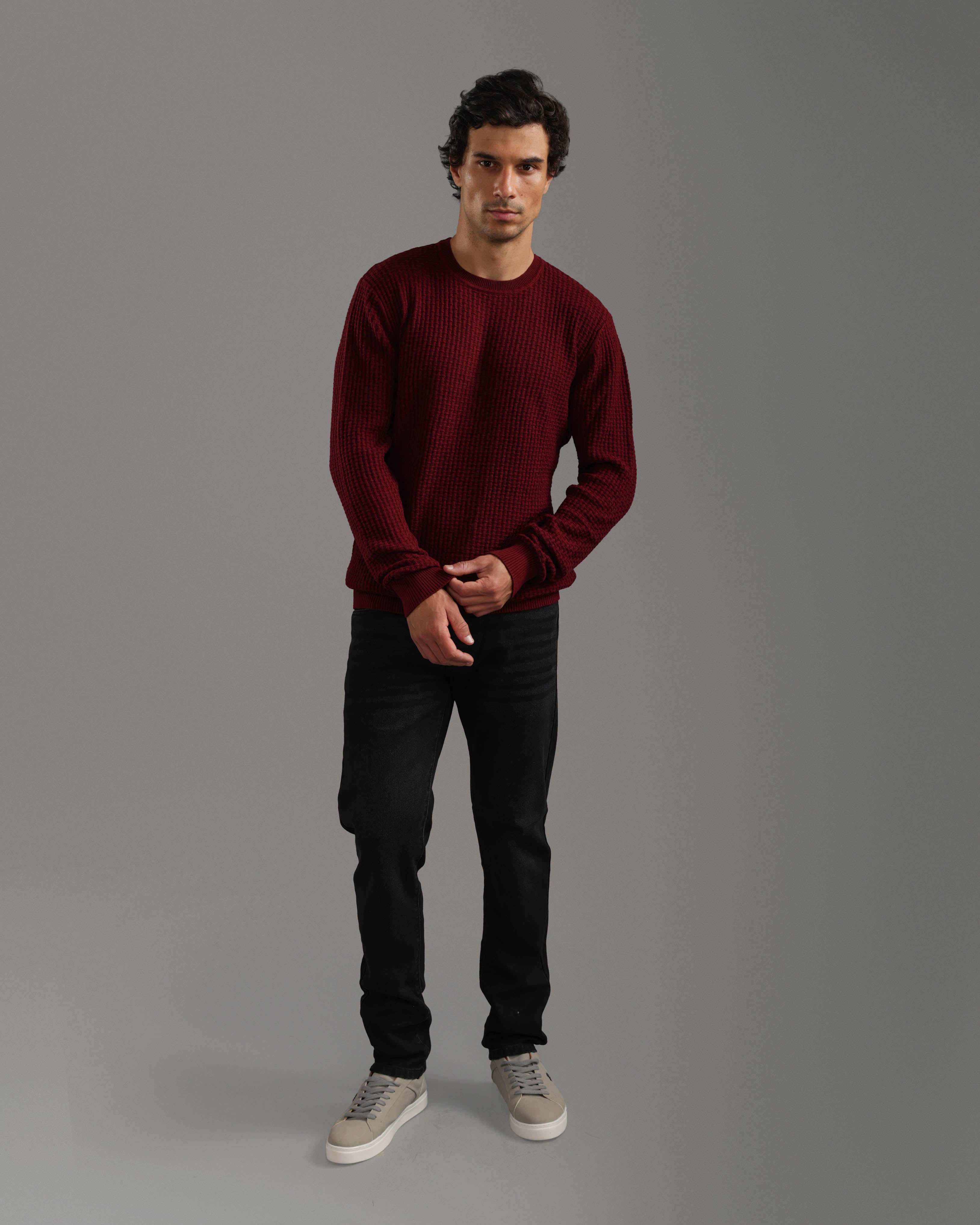 Burgundy Waffle Knit Pullover