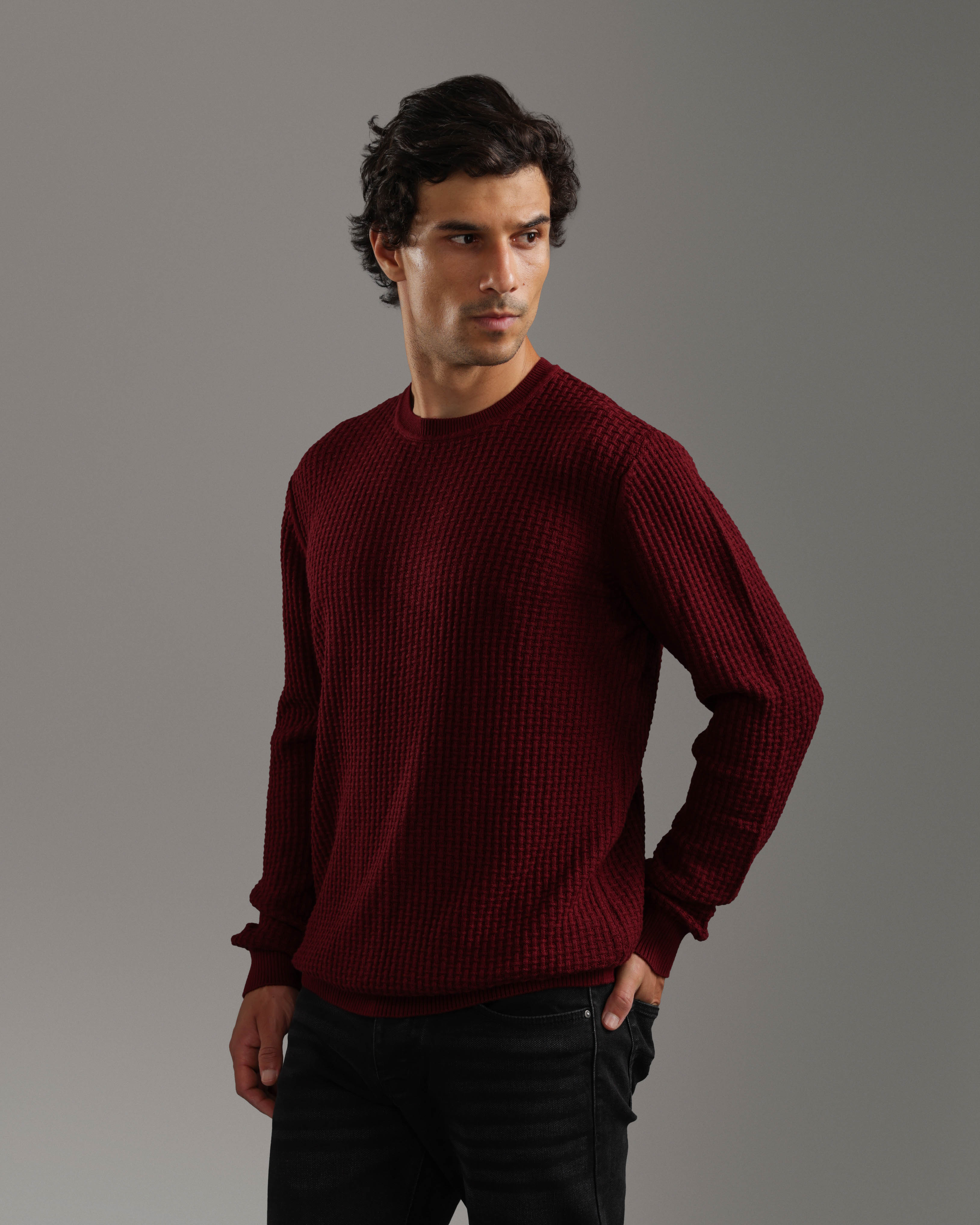 Burgundy Waffle Knit Pullover