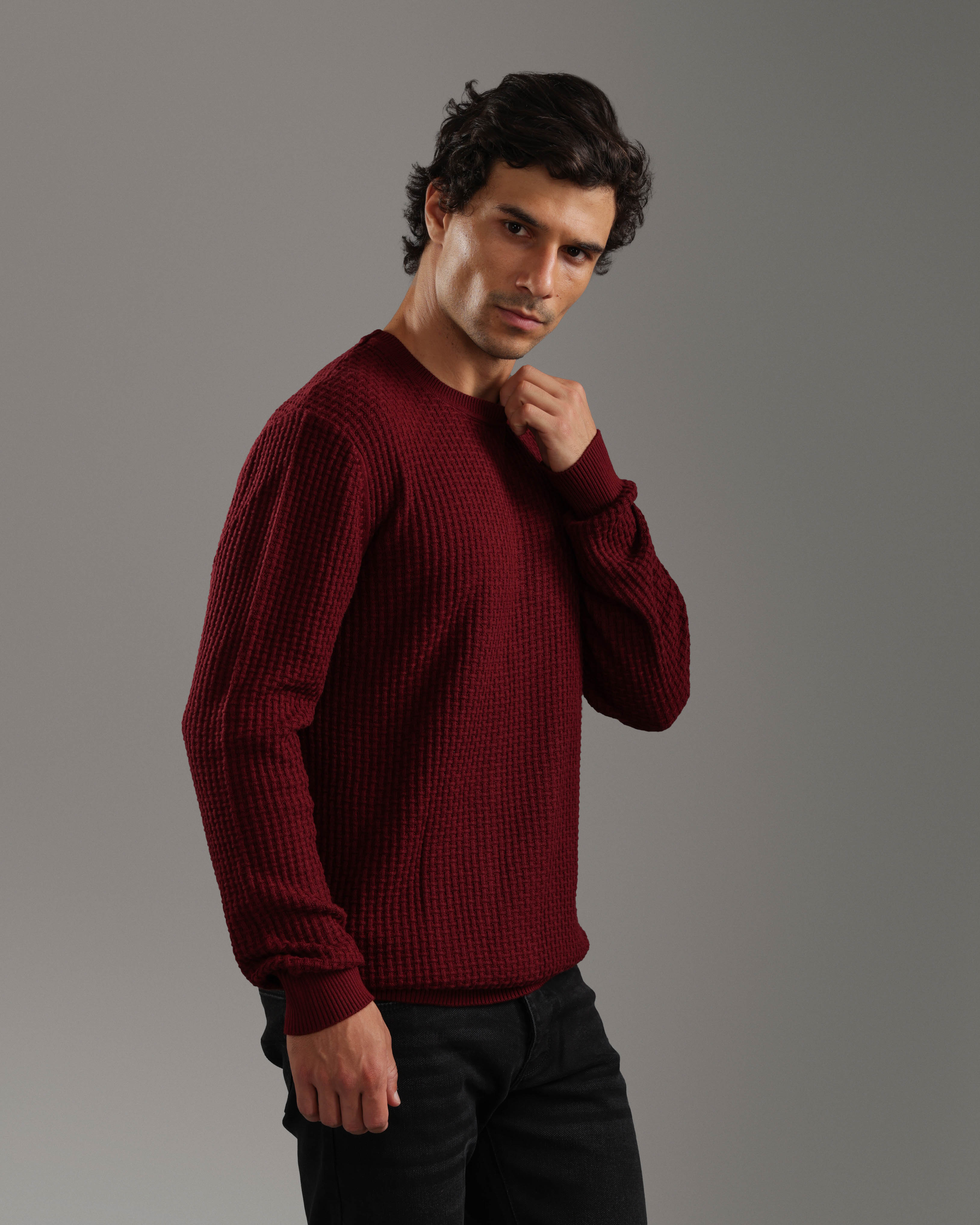 Burgundy Waffle Knit Pullover