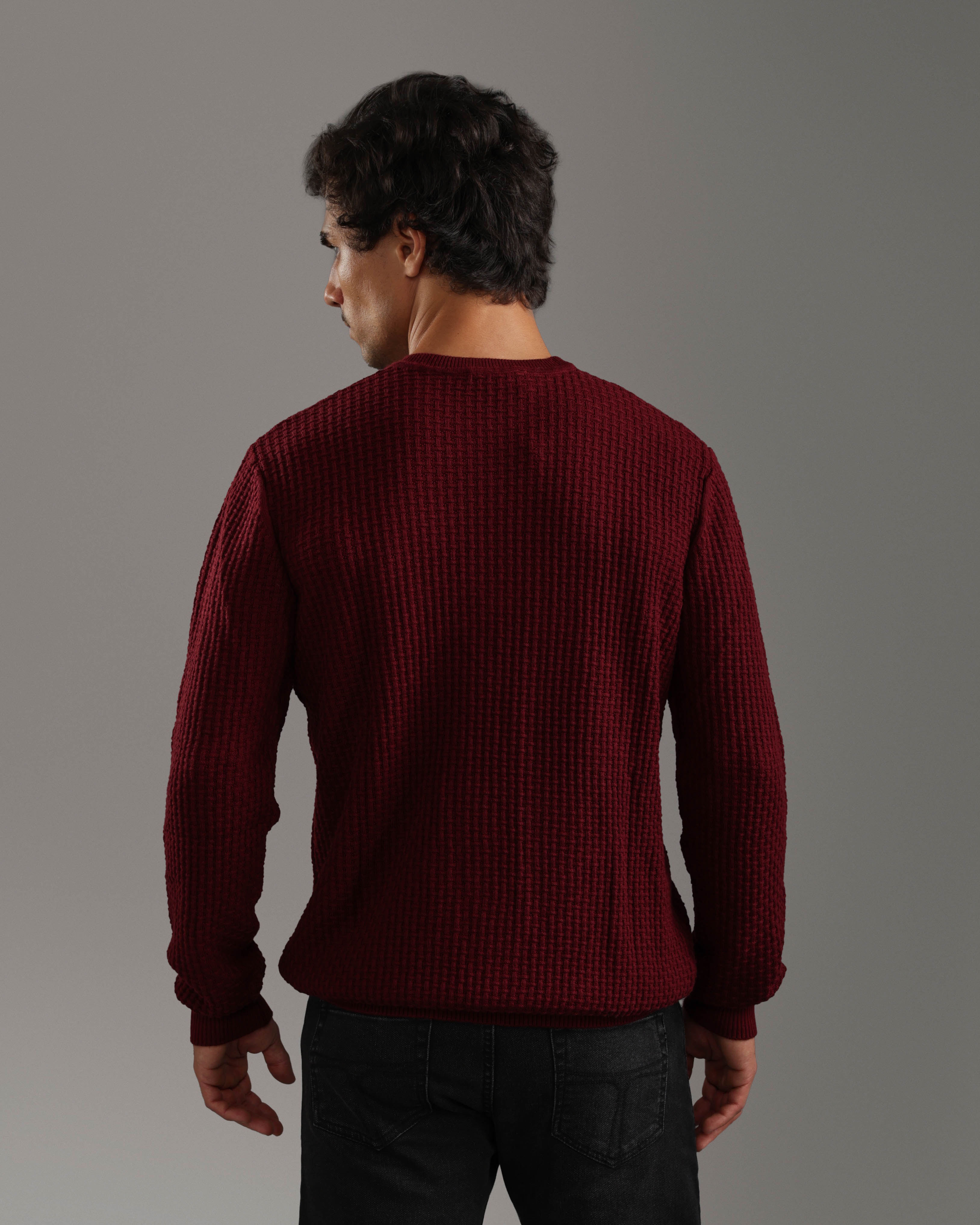 Burgundy Waffle Knit Pullover