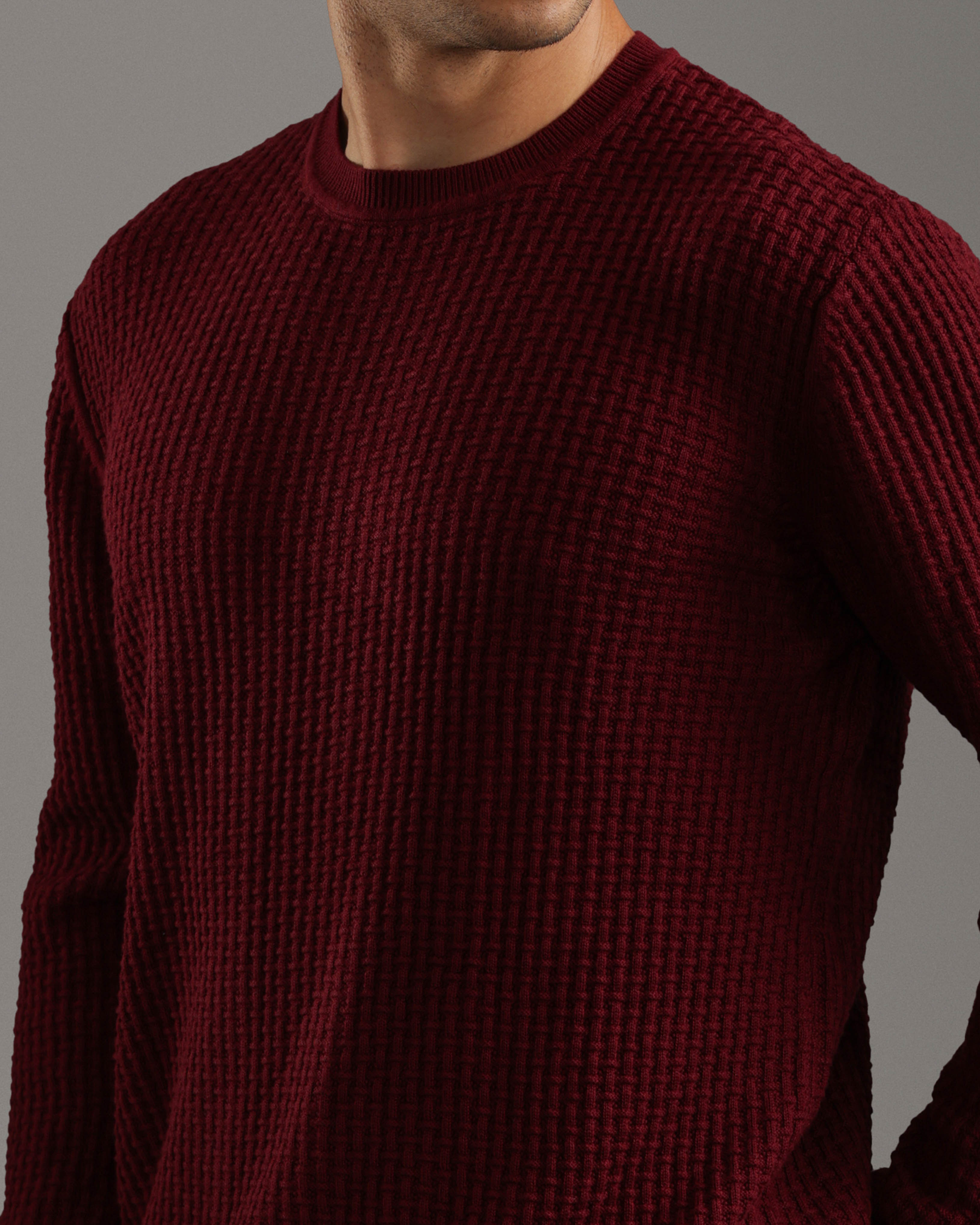 Burgundy Waffle Knit Pullover