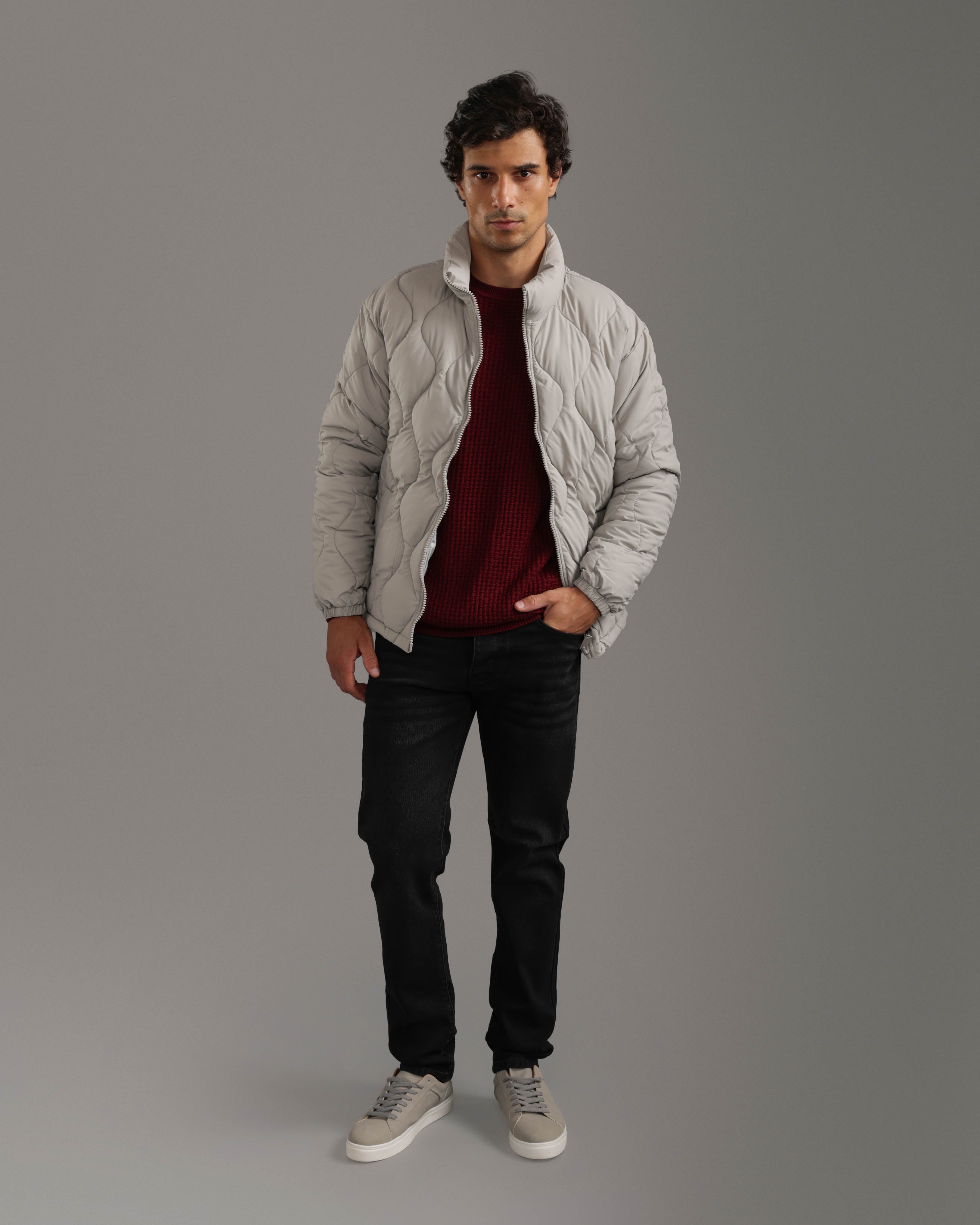 Light Stone Grey Quilted Puffer Jacket