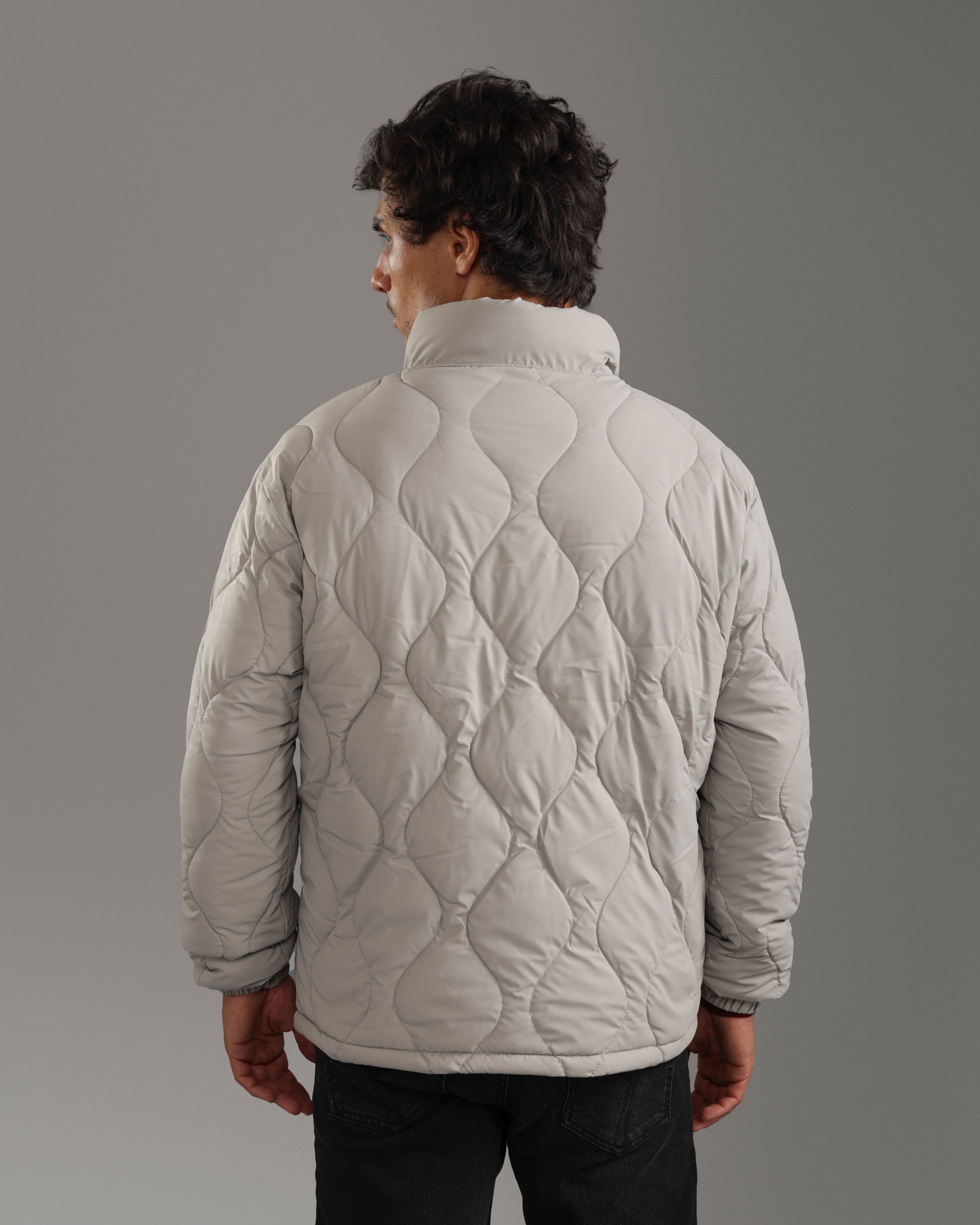 Light Stone Grey Quilted Puffer Jacket