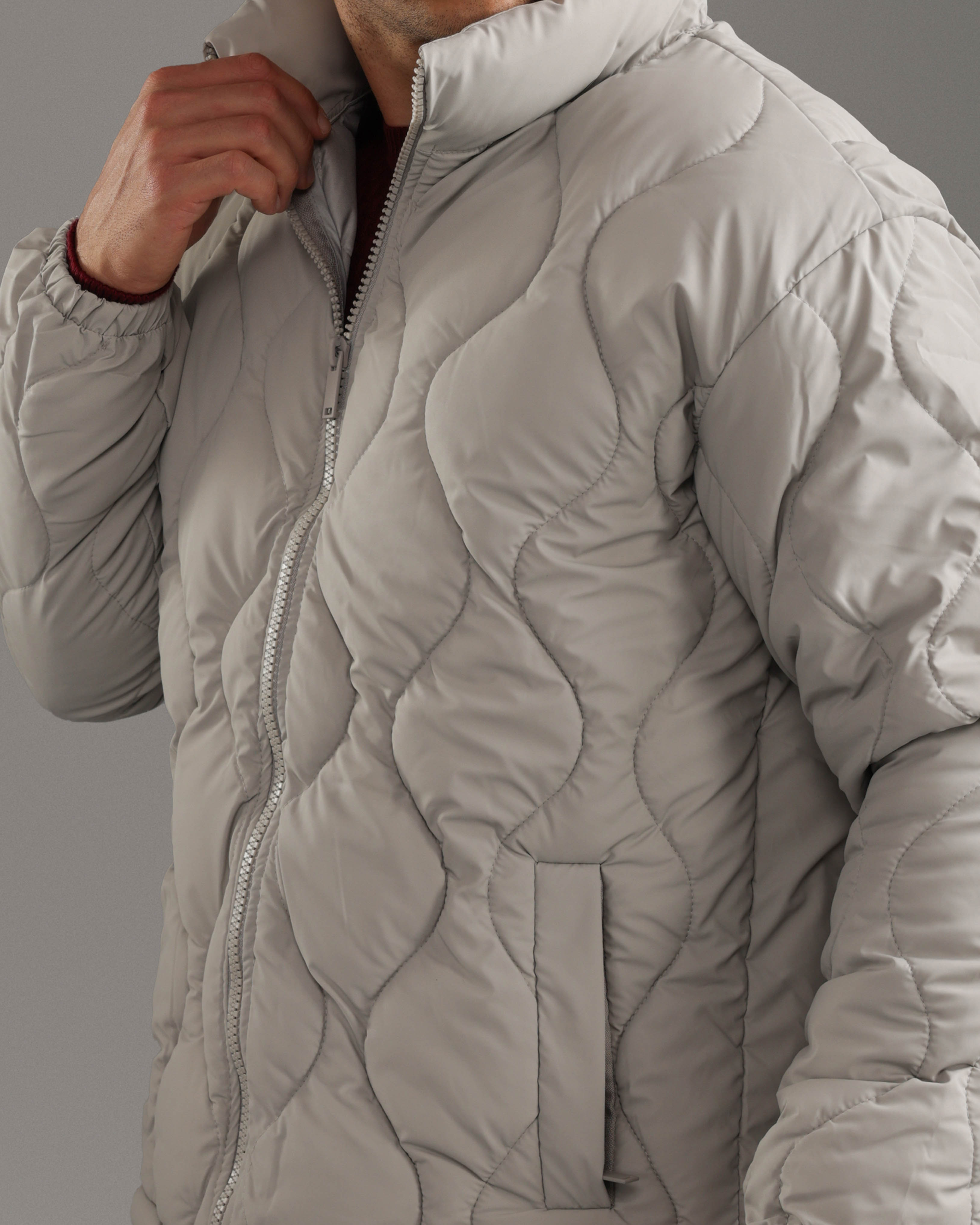 Light Stone Grey Quilted Puffer Jacket