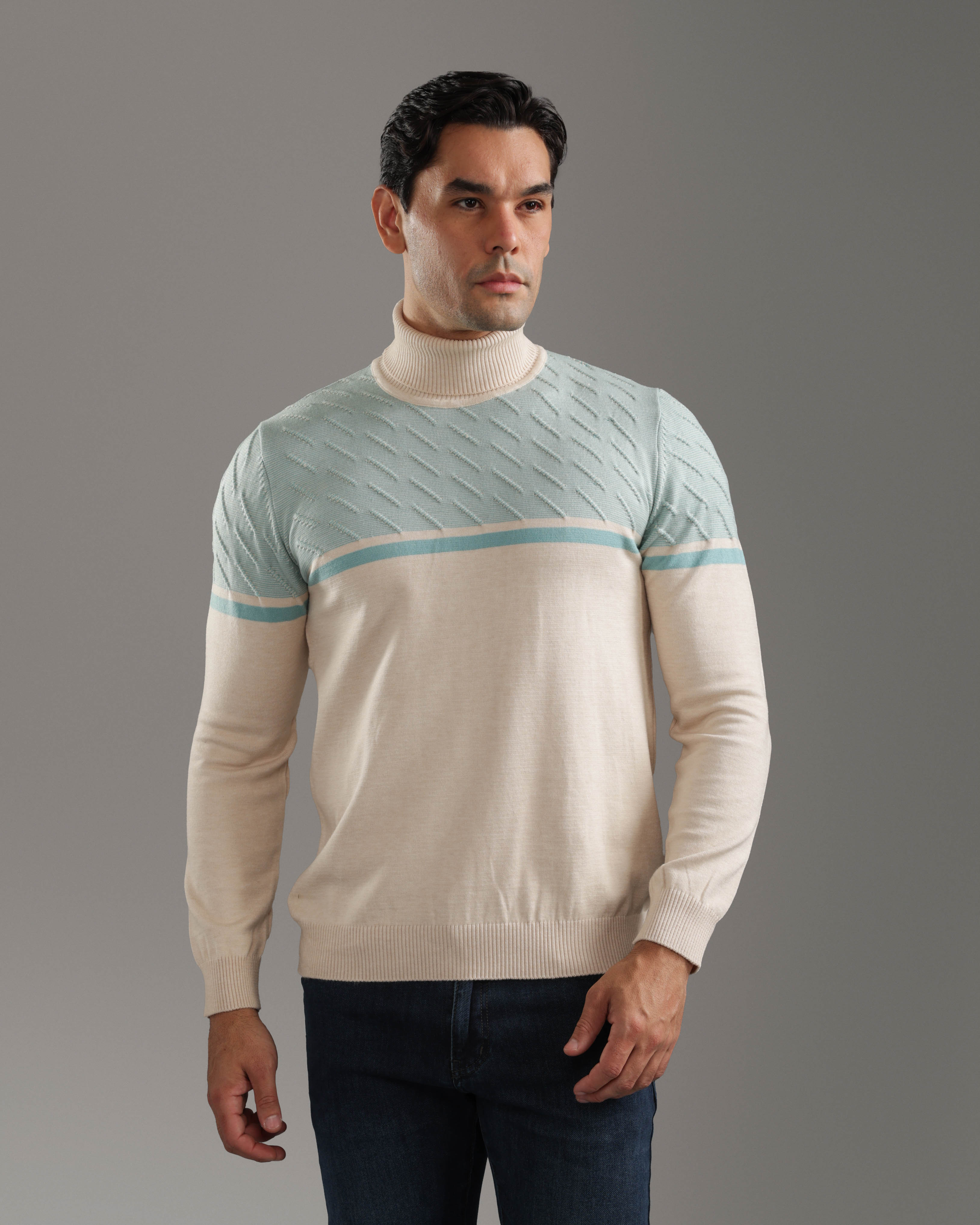 Off-White Textured Turtleneck Pullover