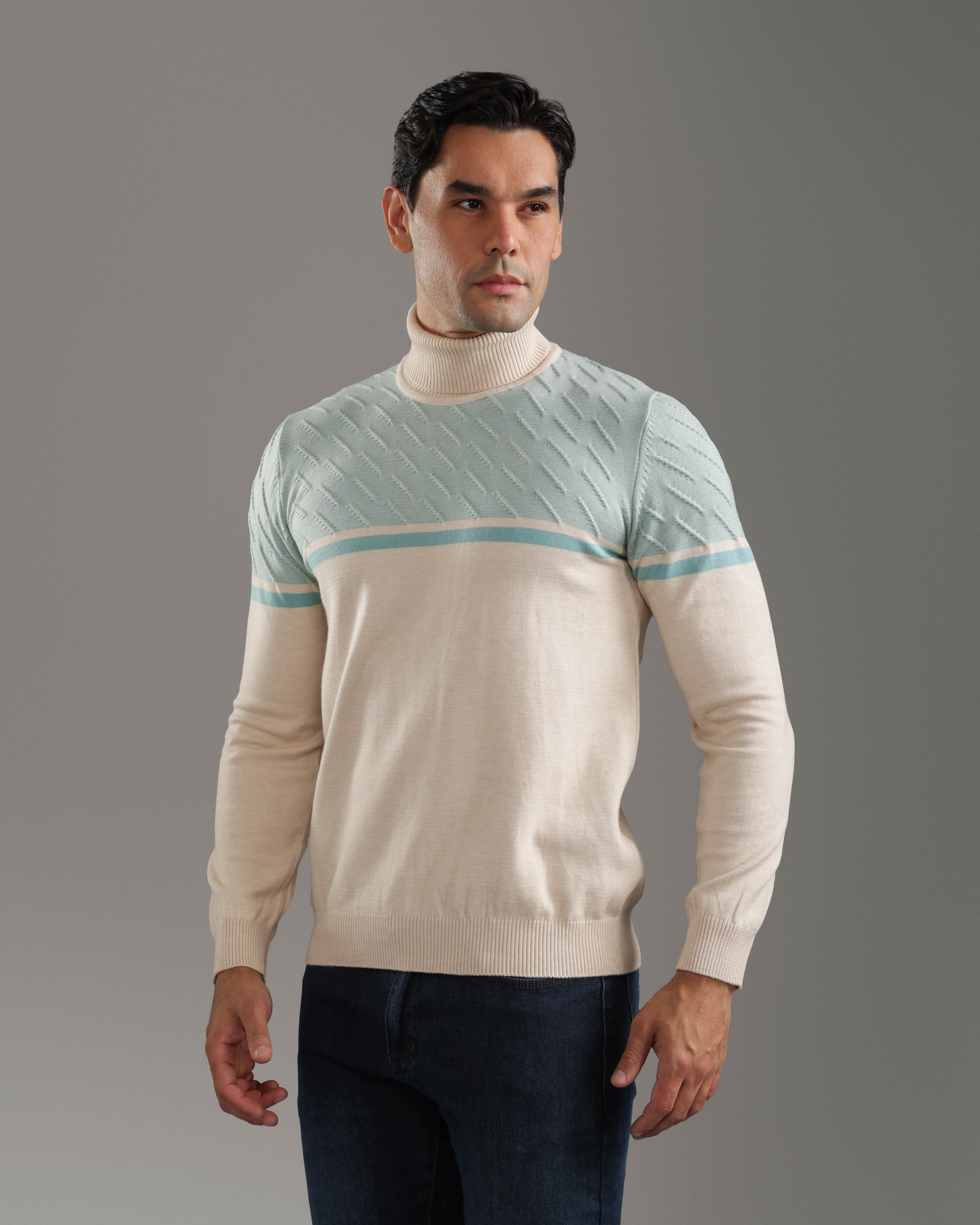 Off-White Textured Turtleneck Pullover