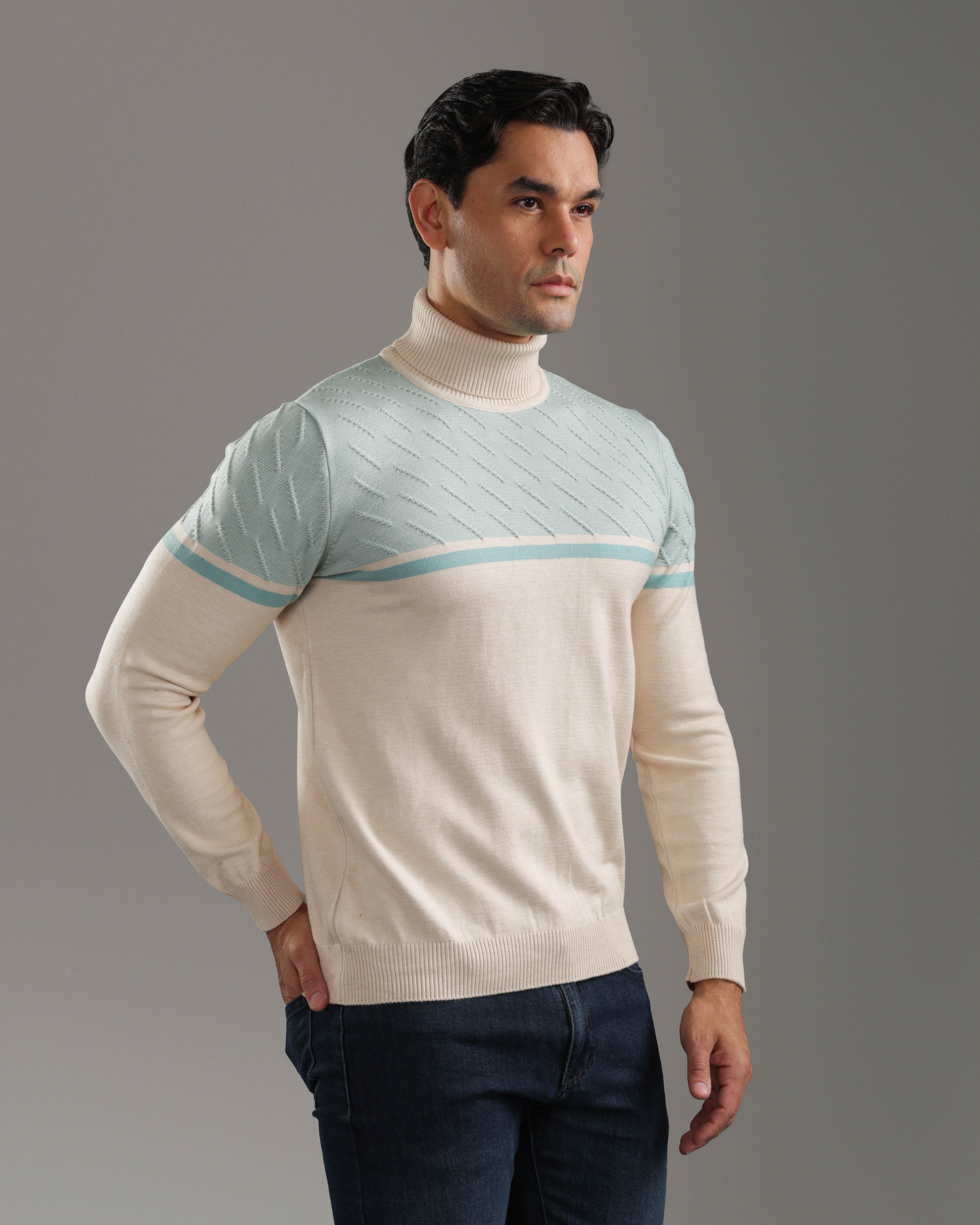 Off-White Textured Turtleneck Pullover