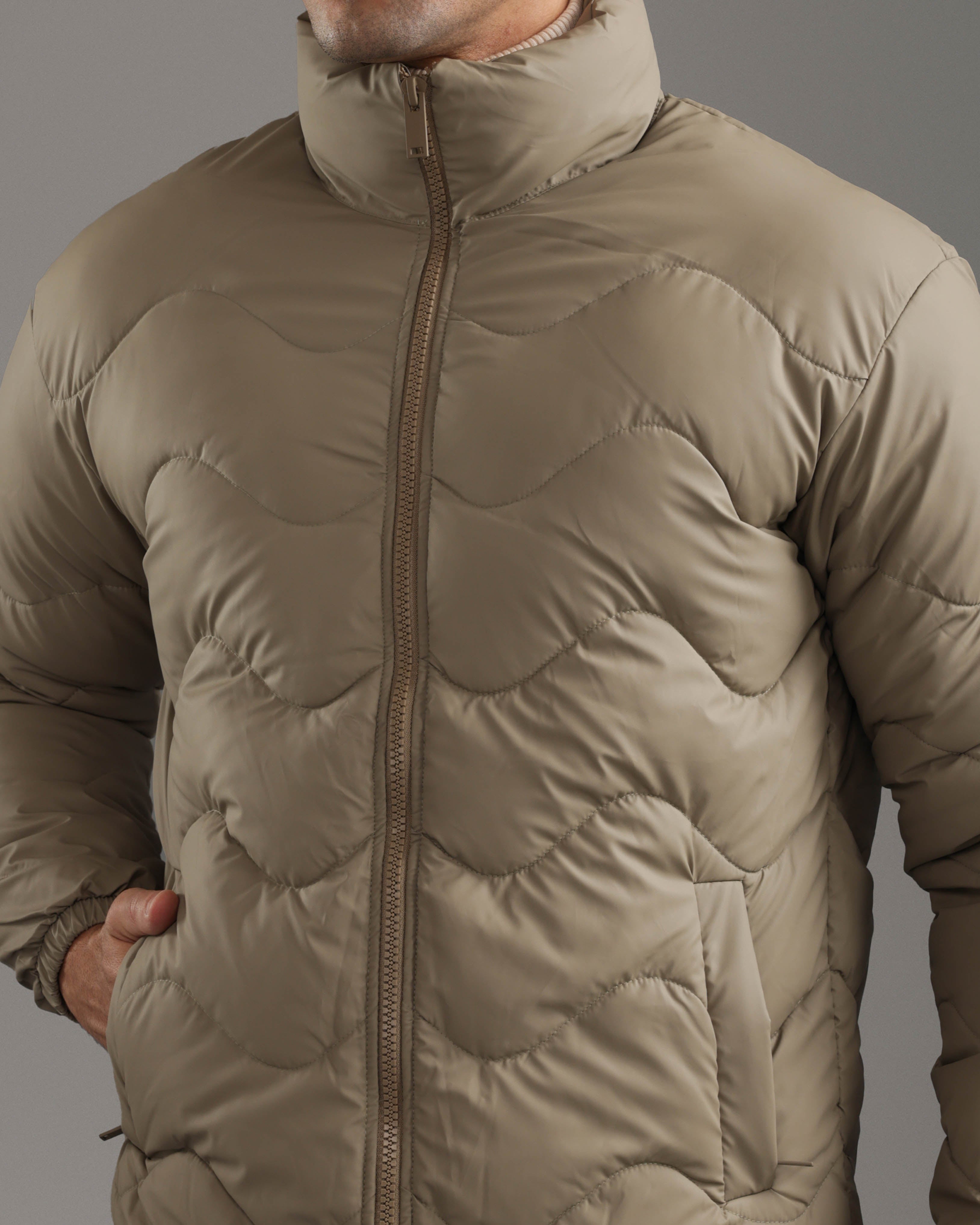Taupe Beige Quilted Puffer Jacket