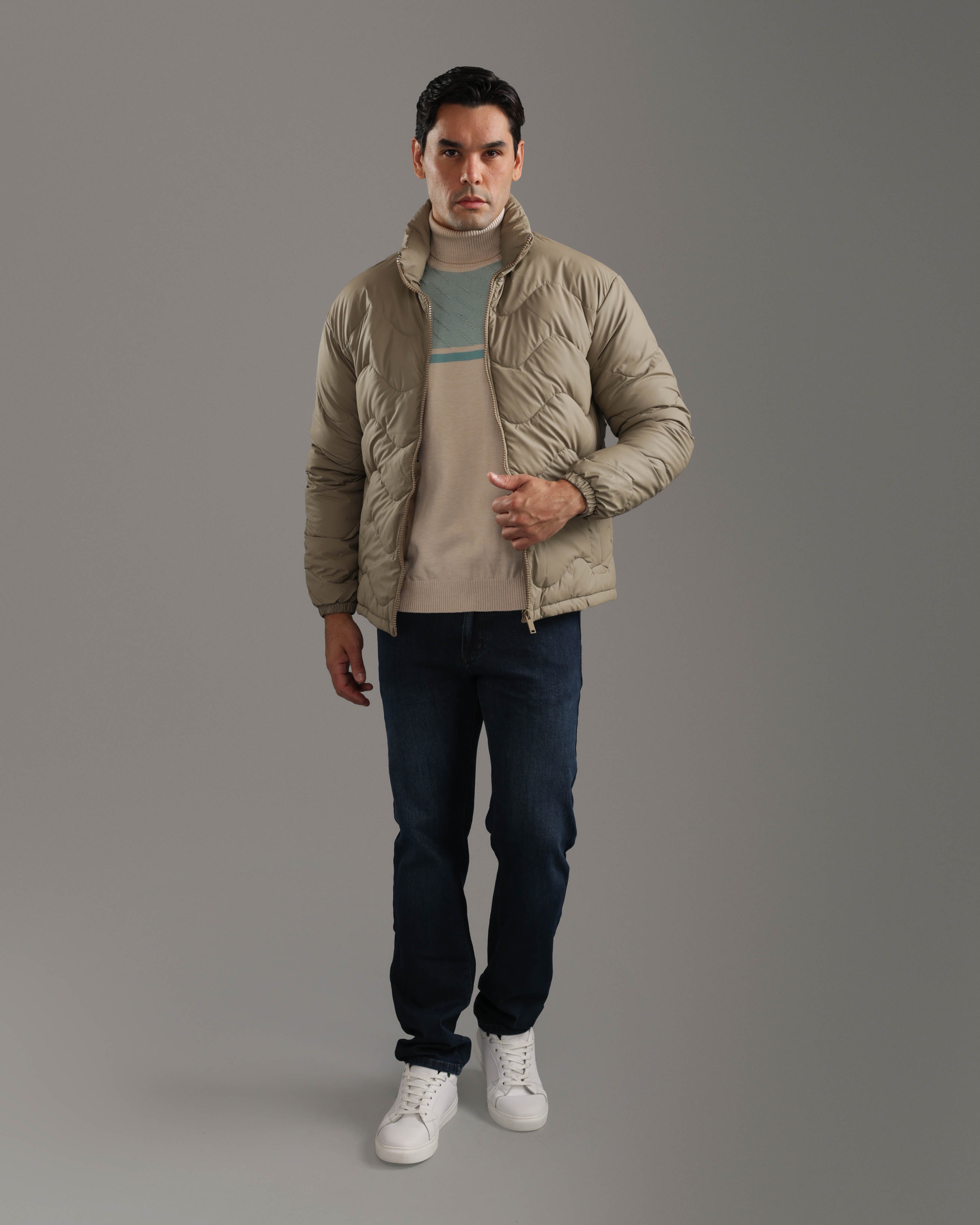Taupe Beige Quilted Puffer Jacket