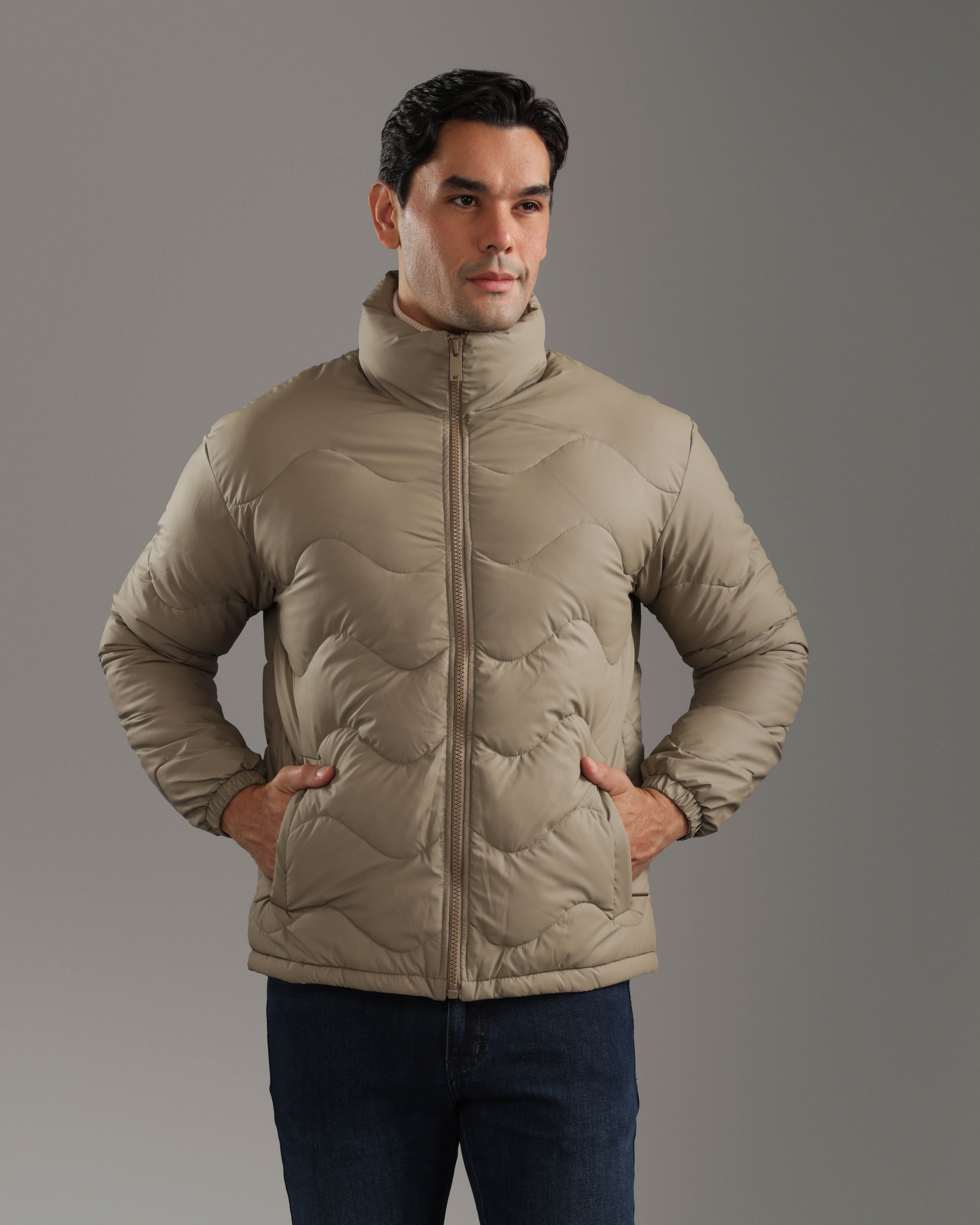 Taupe Beige Quilted Puffer Jacket