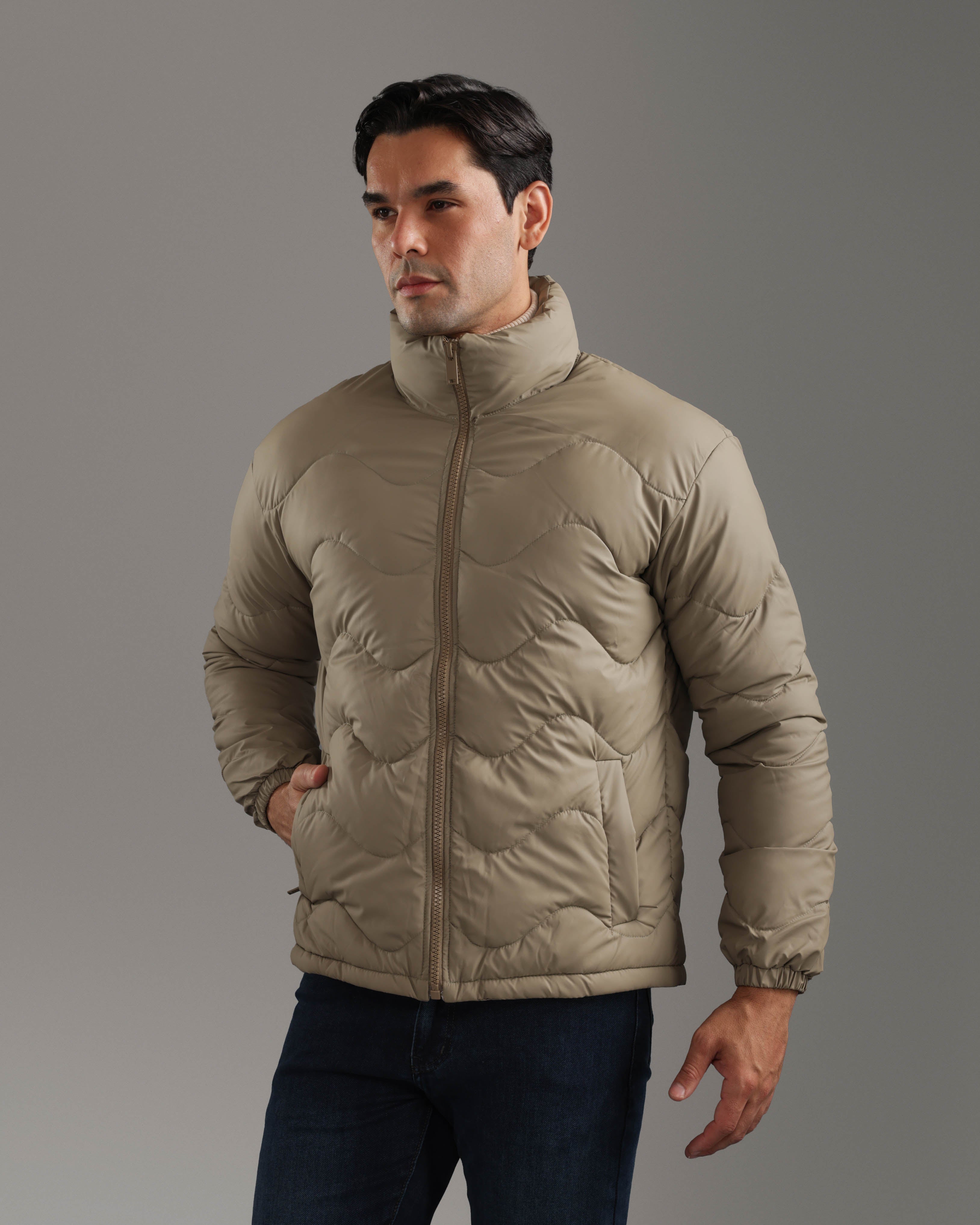 Taupe Beige Quilted Puffer Jacket