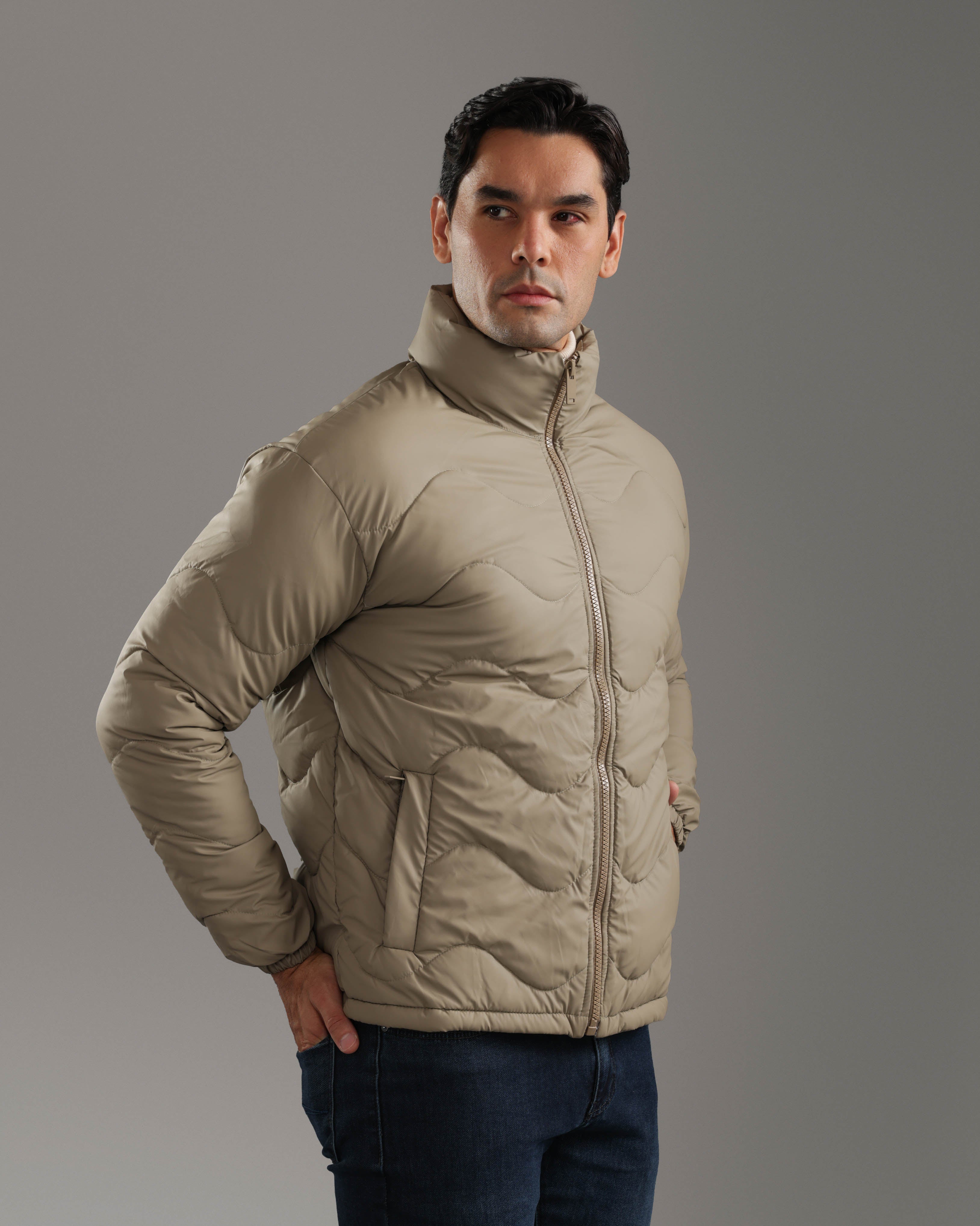 Taupe Beige Quilted Puffer Jacket