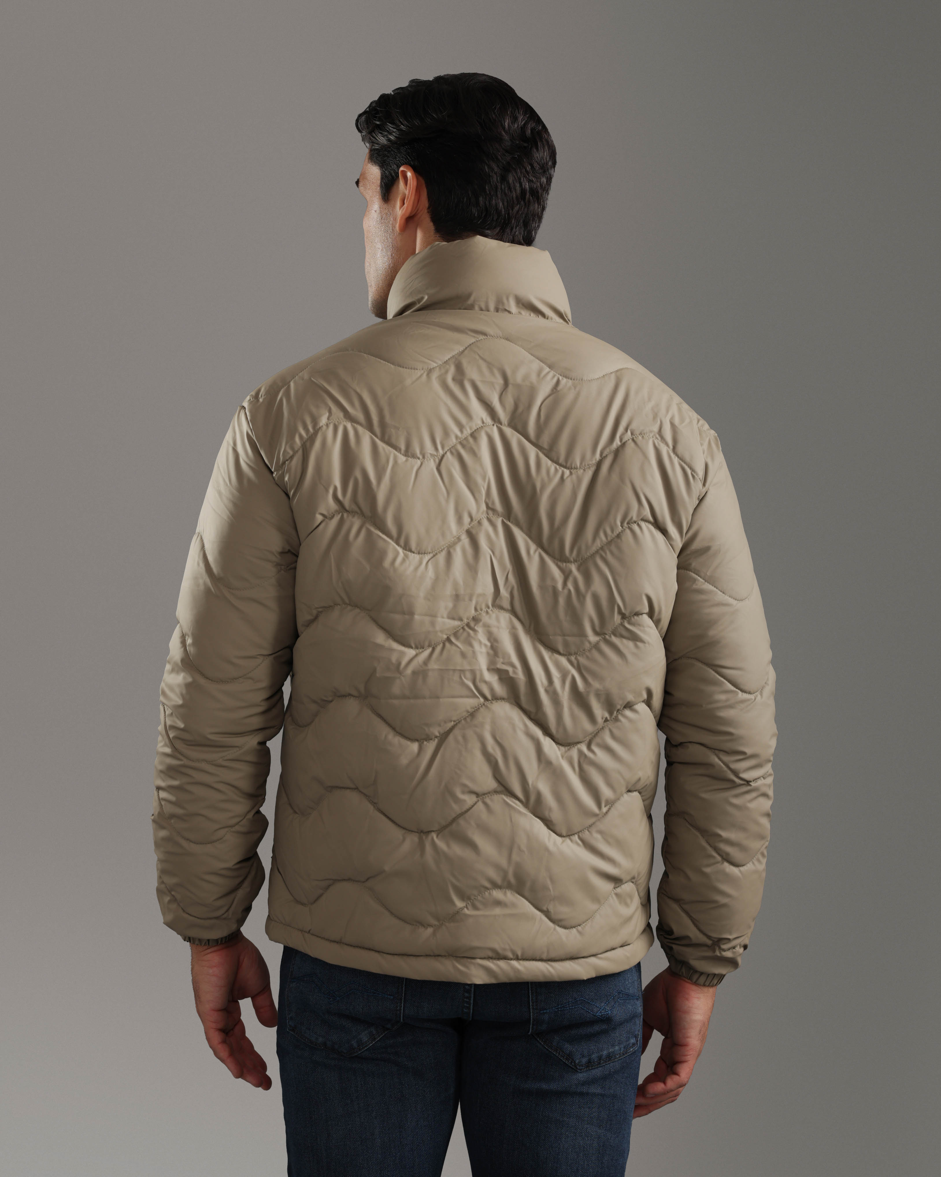 Taupe Beige Quilted Puffer Jacket