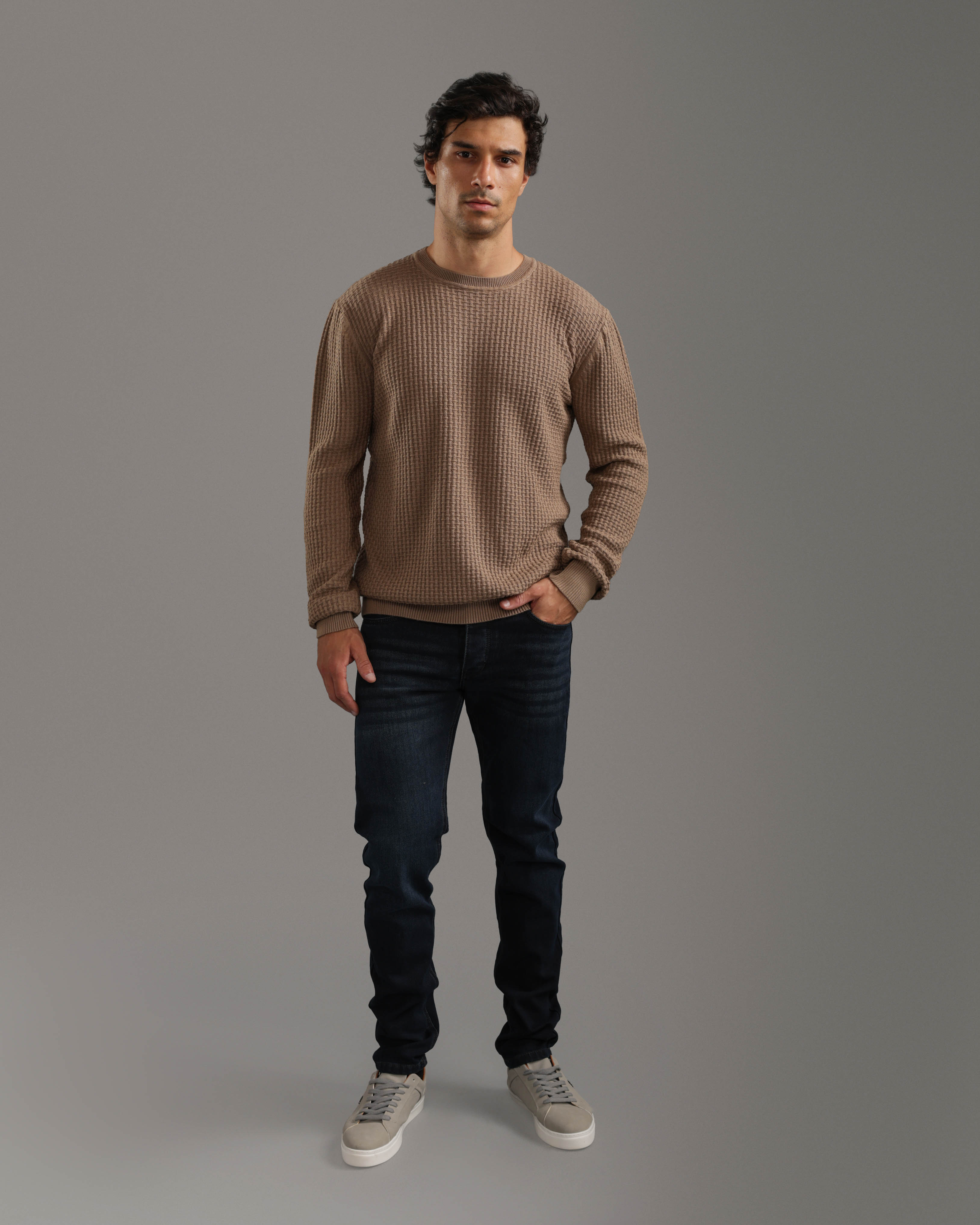 Beige Textured Knit Sweater