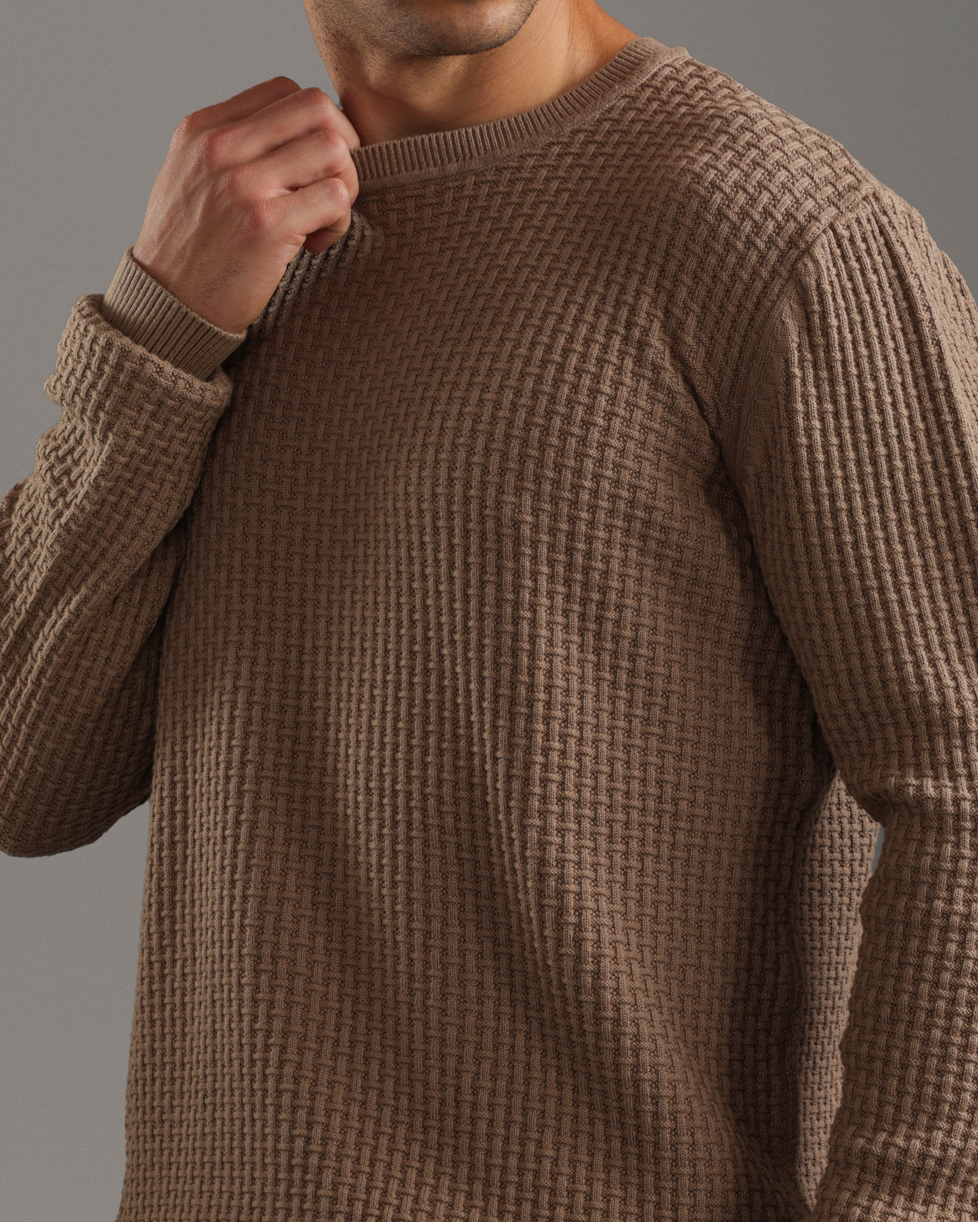 Beige Textured Knit Sweater