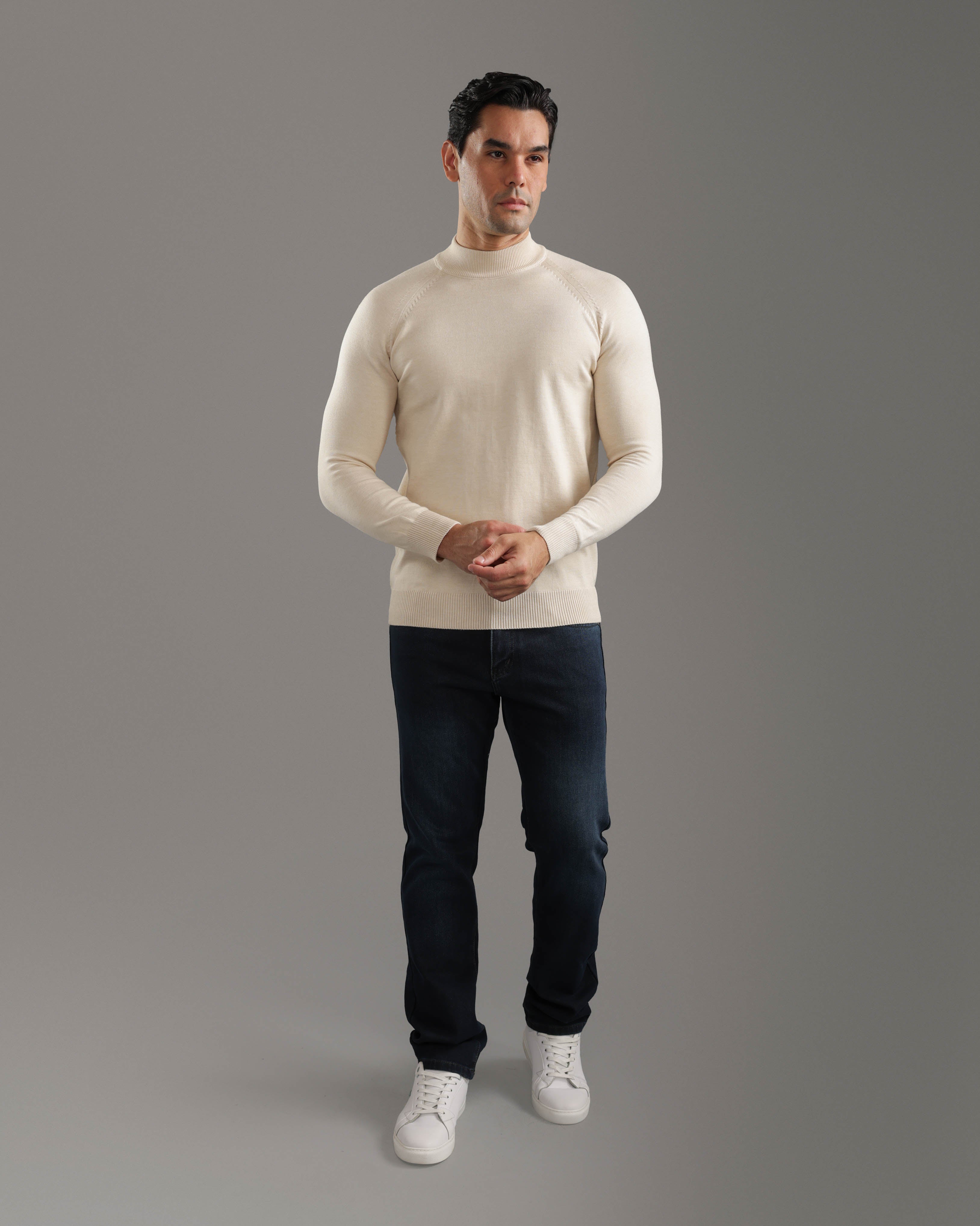 Beige High-Neck Pullover