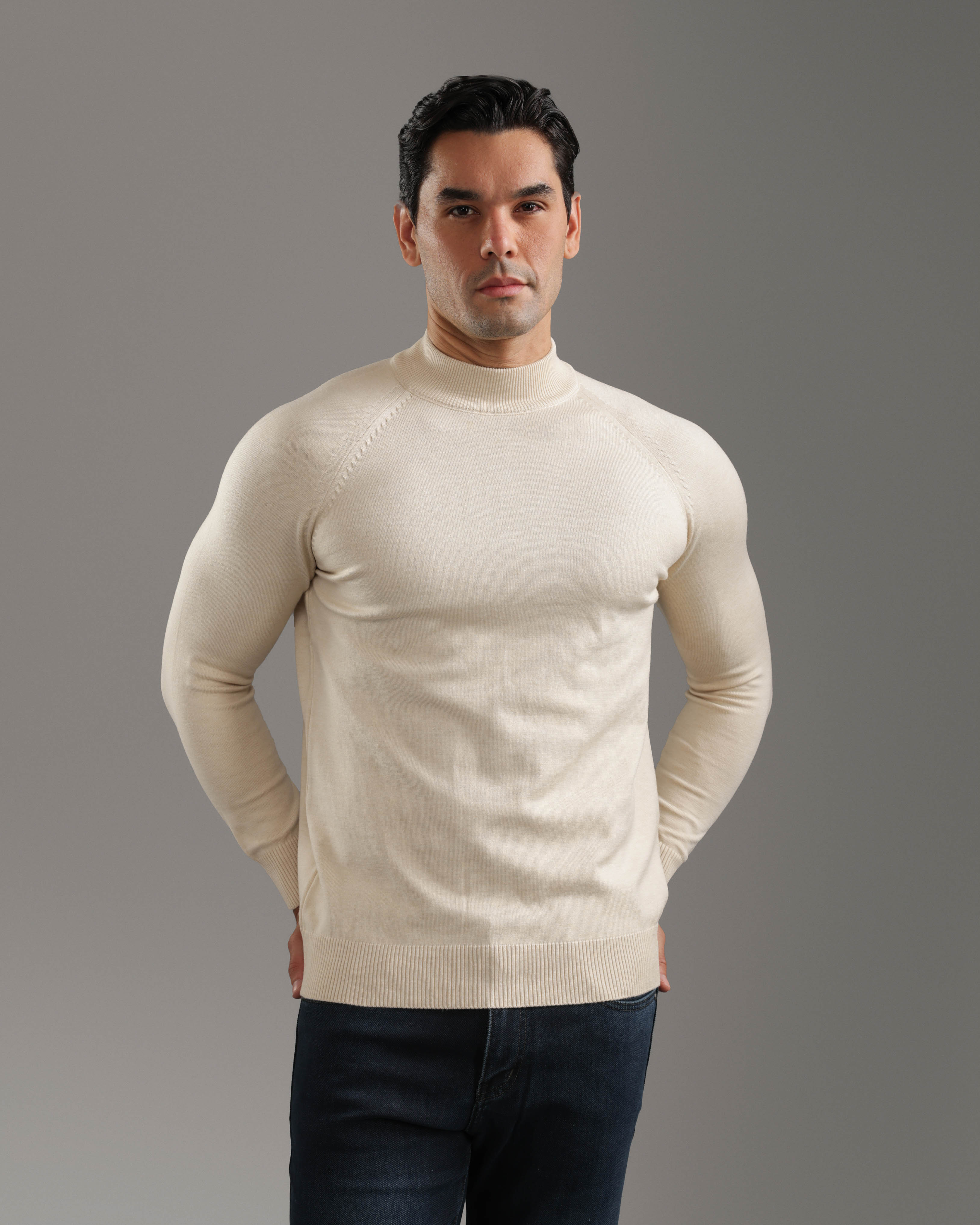 Beige High-Neck Pullover