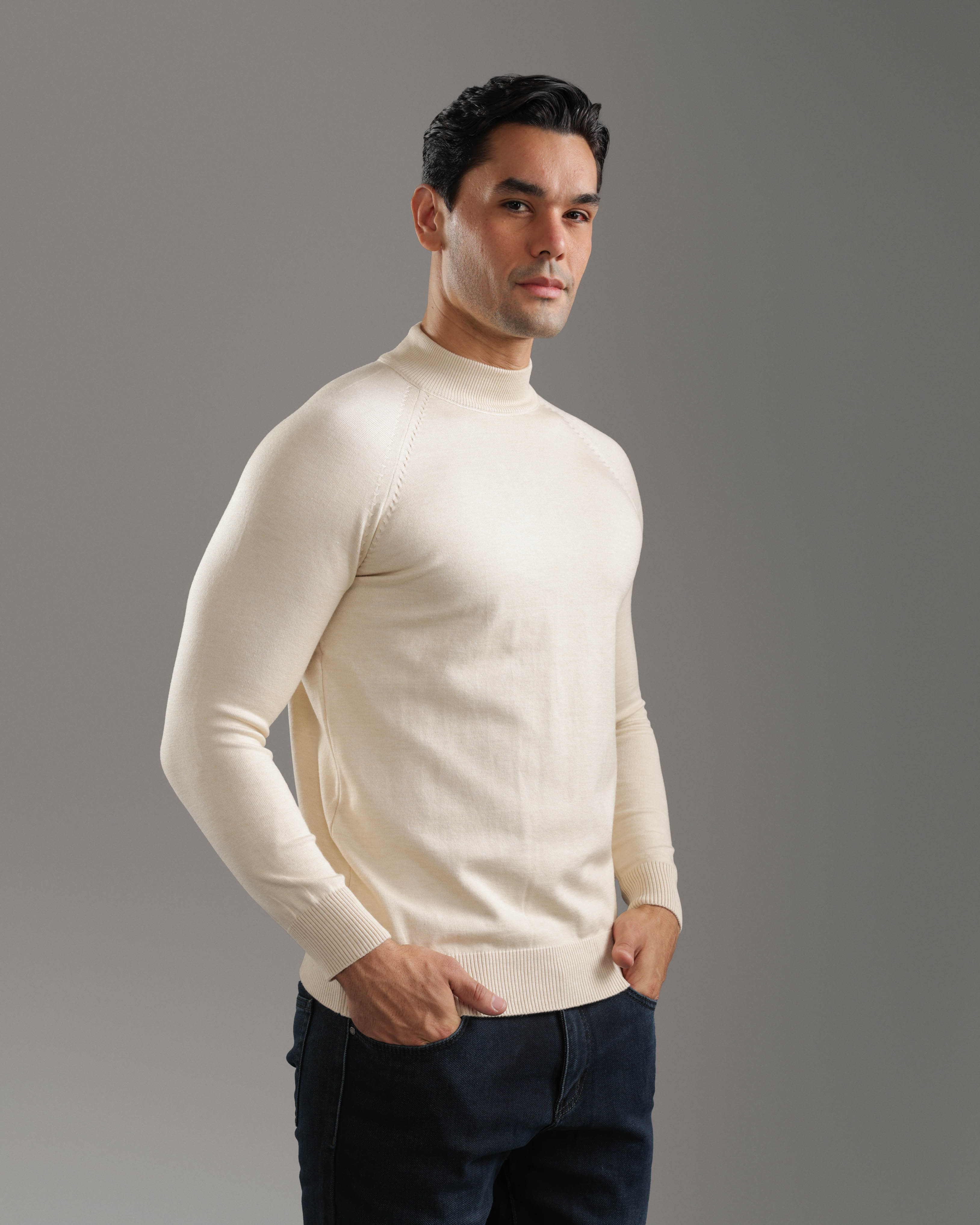 Beige High-Neck Pullover