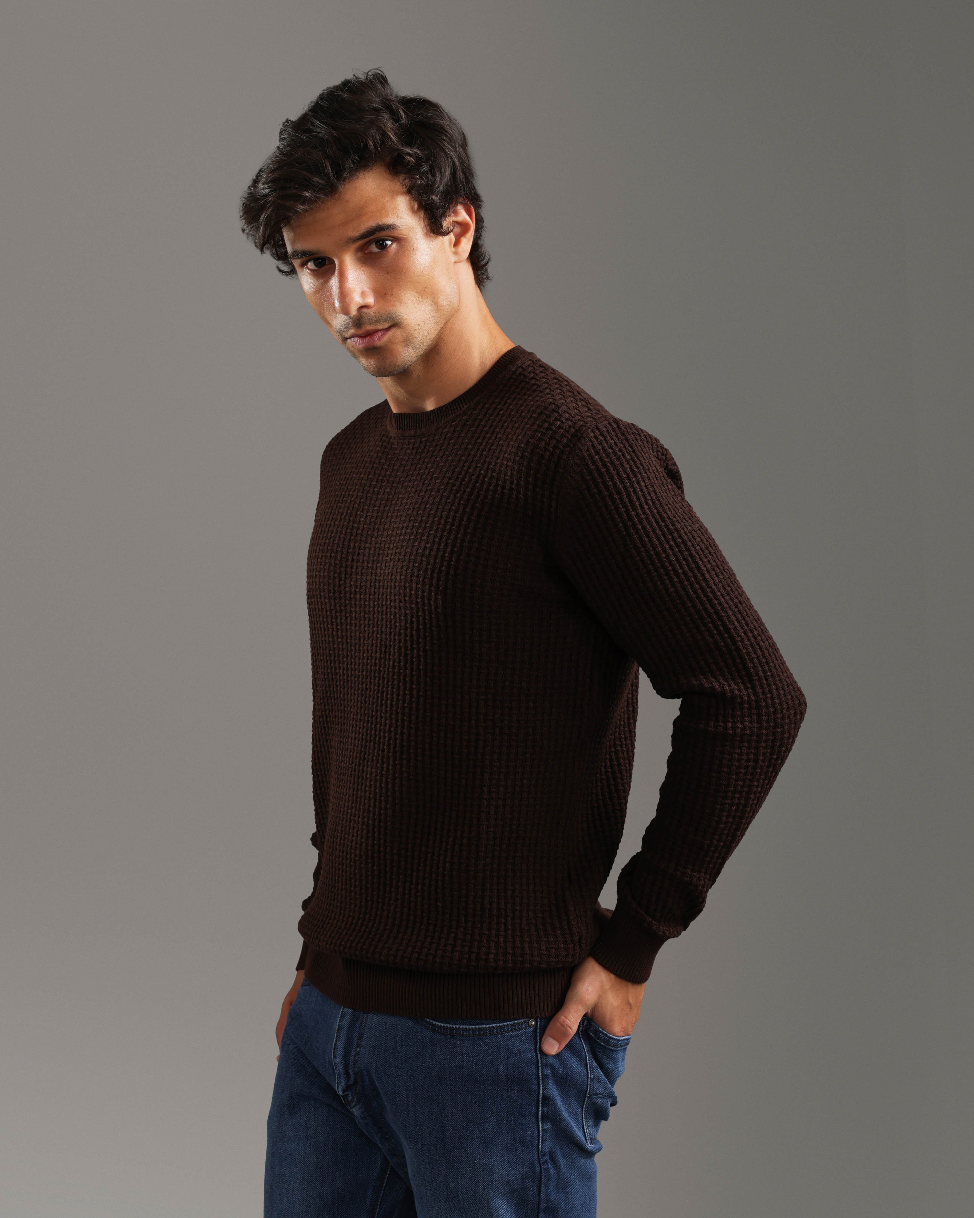 Brown Textured Sweater