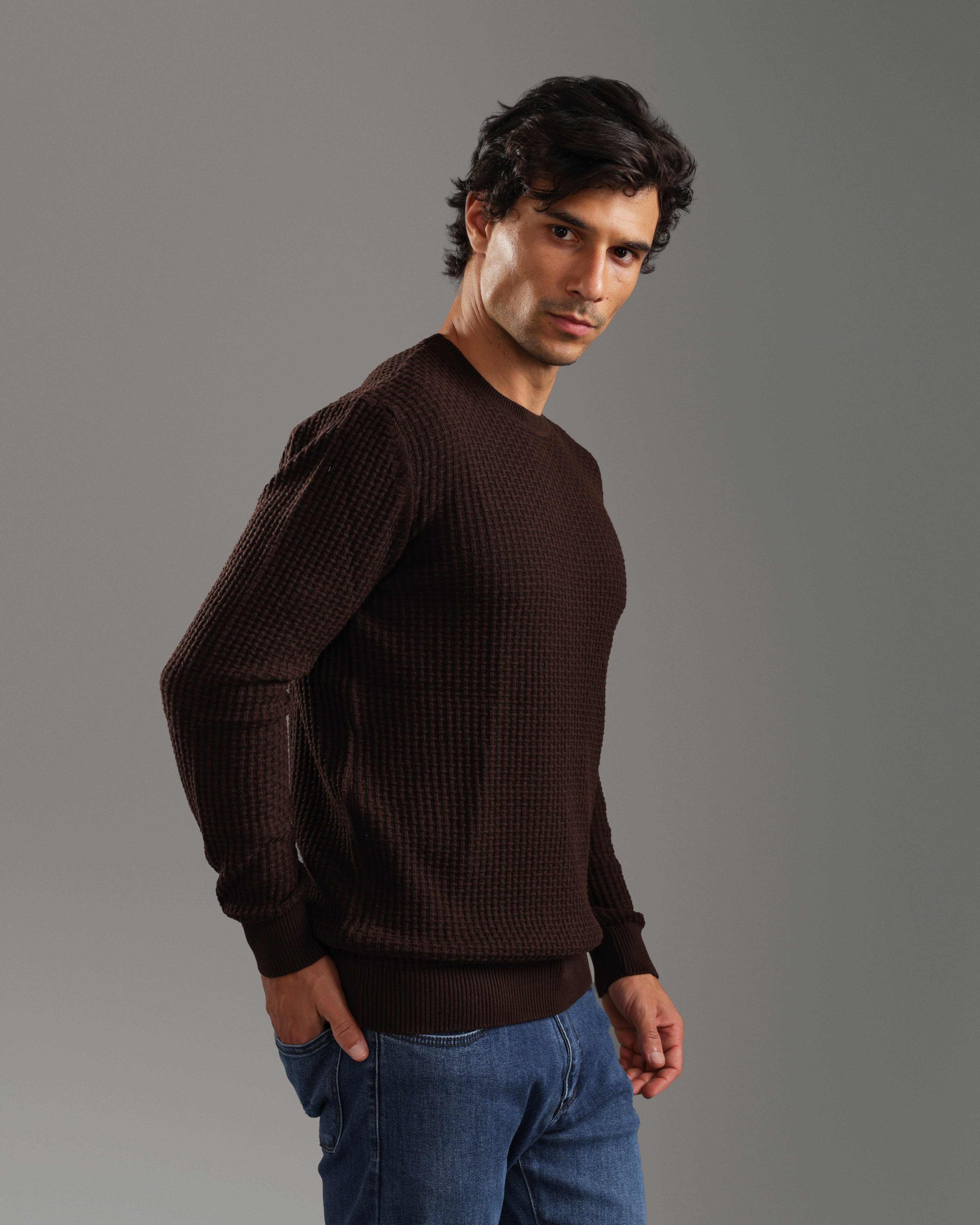 Brown Textured Sweater