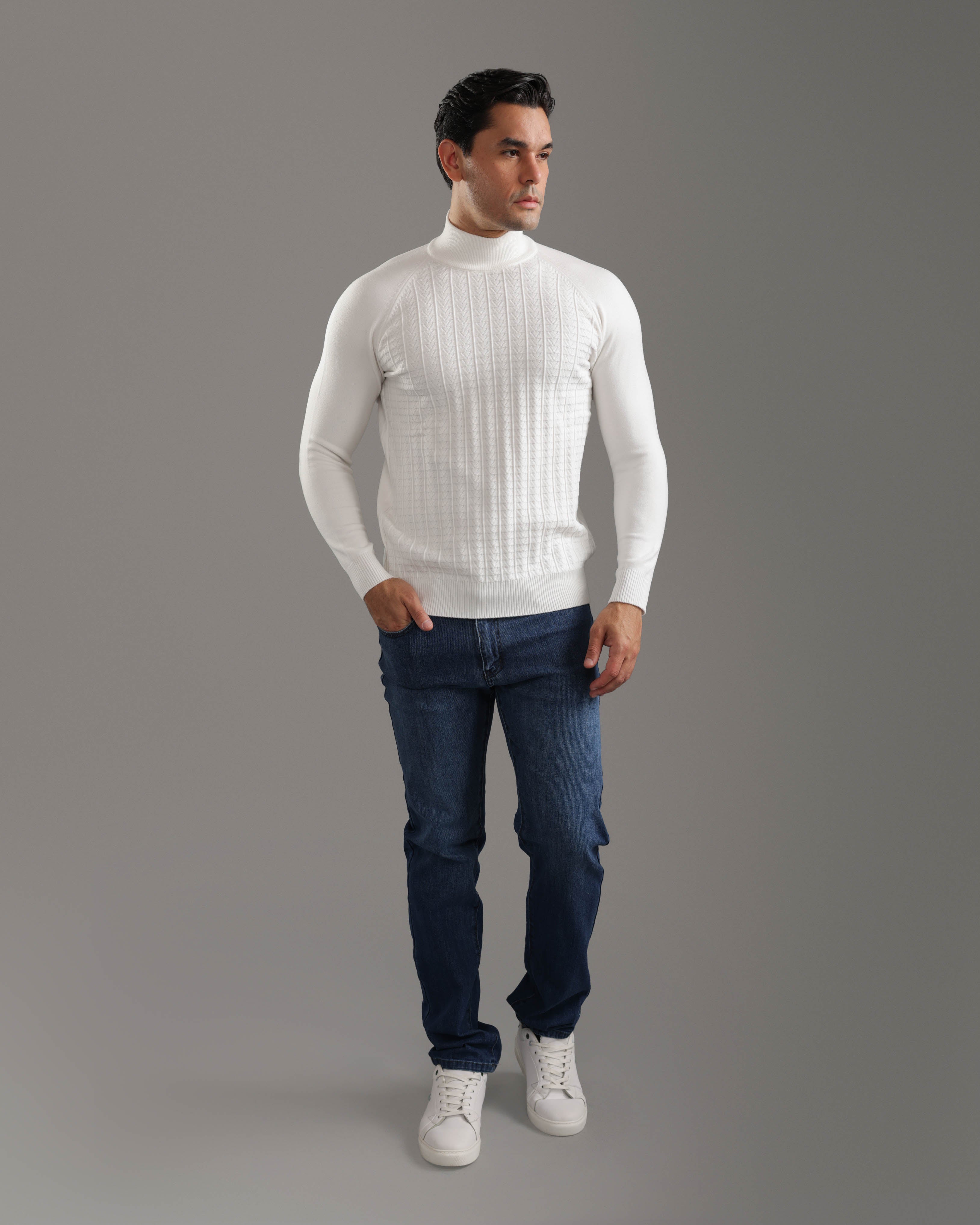 Off White Cable Knit Turtleneck Sweater