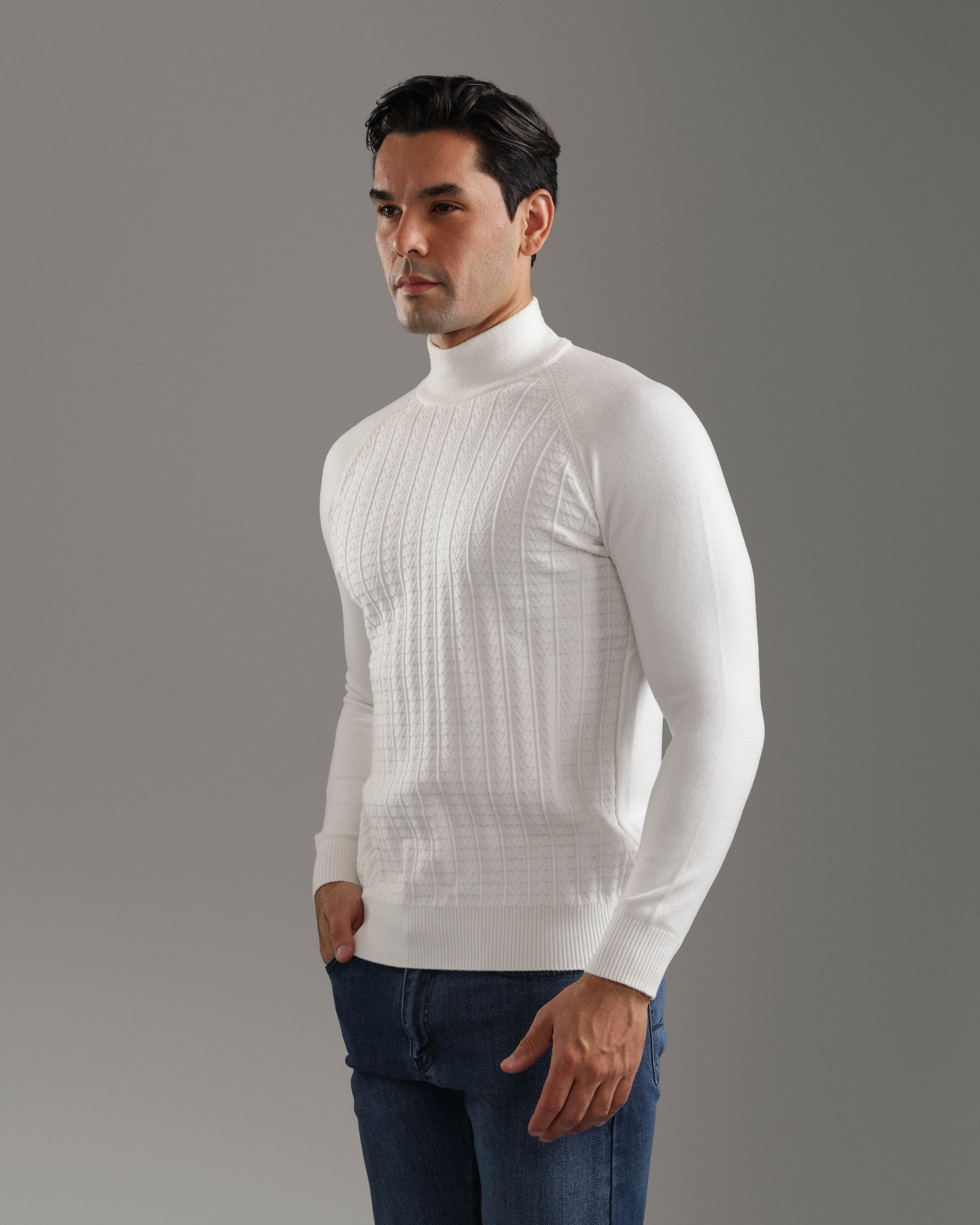 Off White Cable Knit Turtleneck Sweater