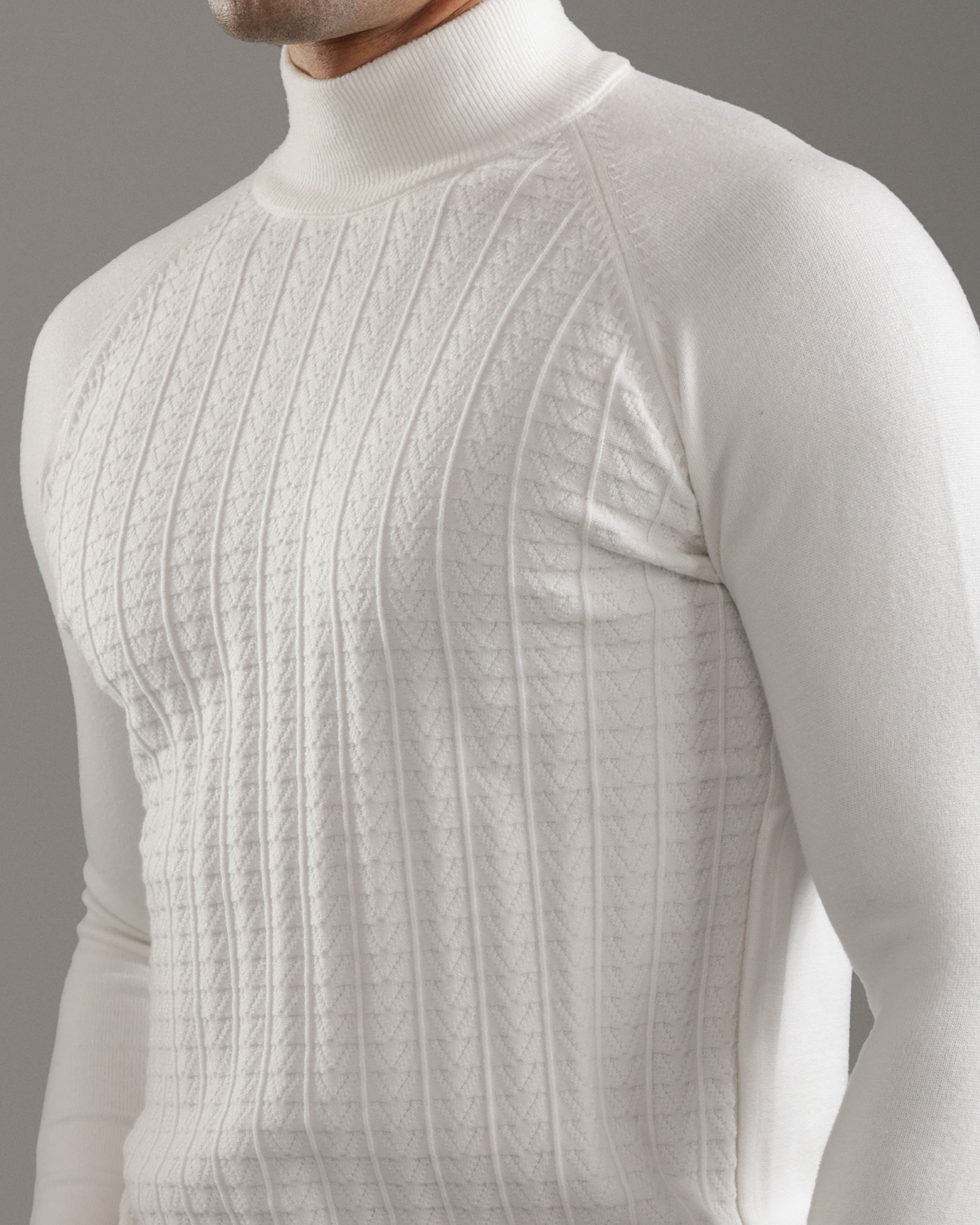 Off White Cable Knit Turtleneck Sweater