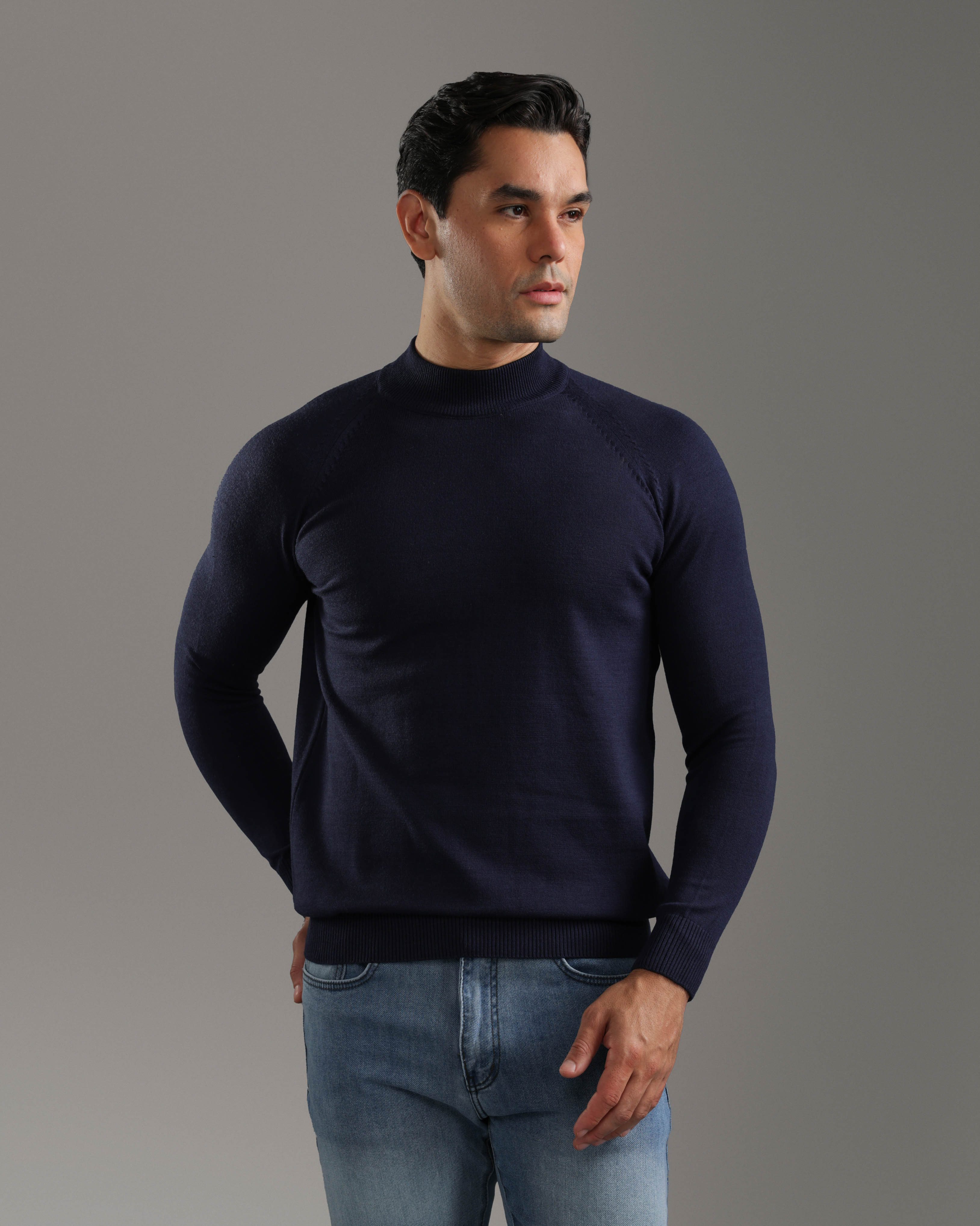 Navy Mock Neck Sweater