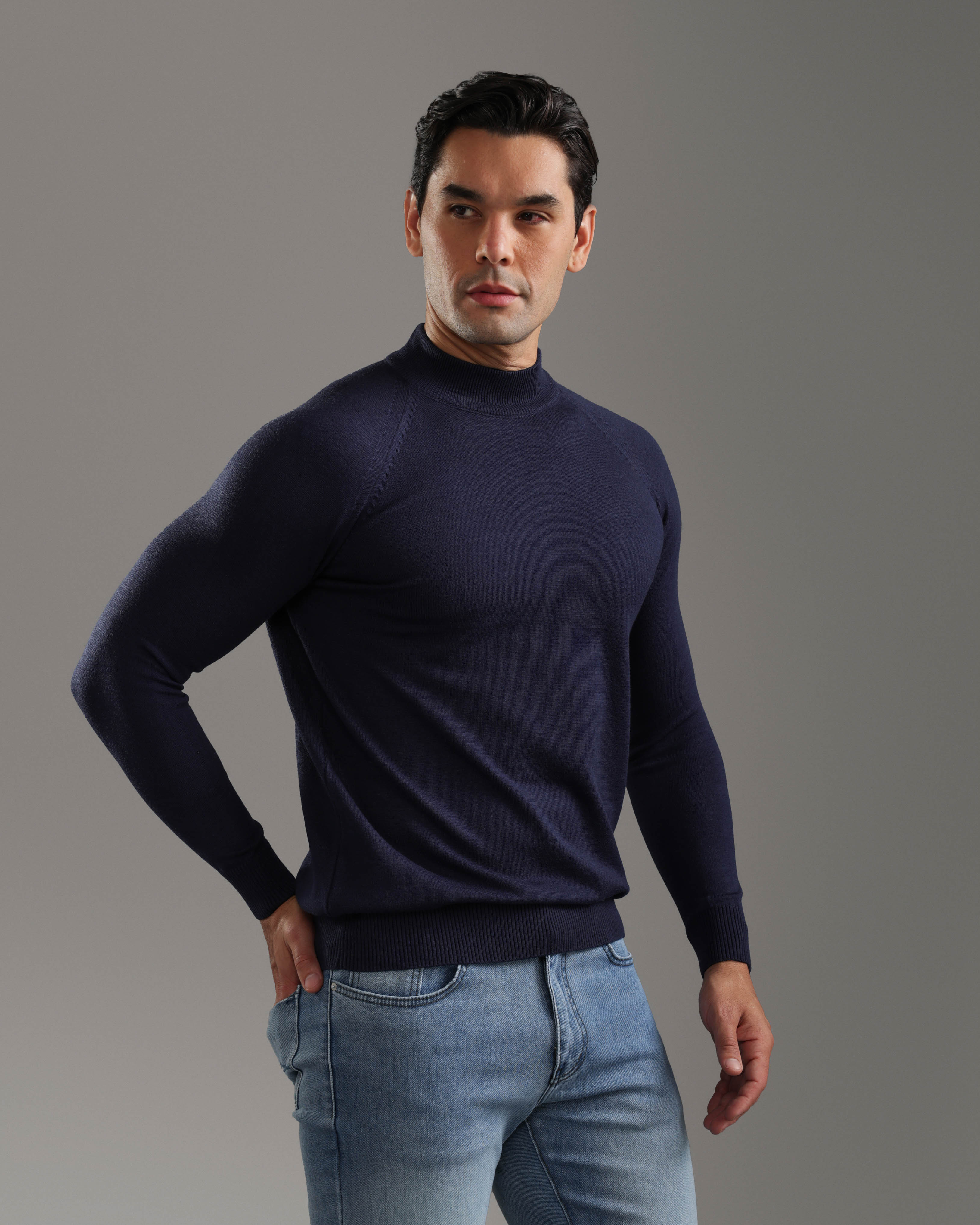 Navy Mock Neck Sweater