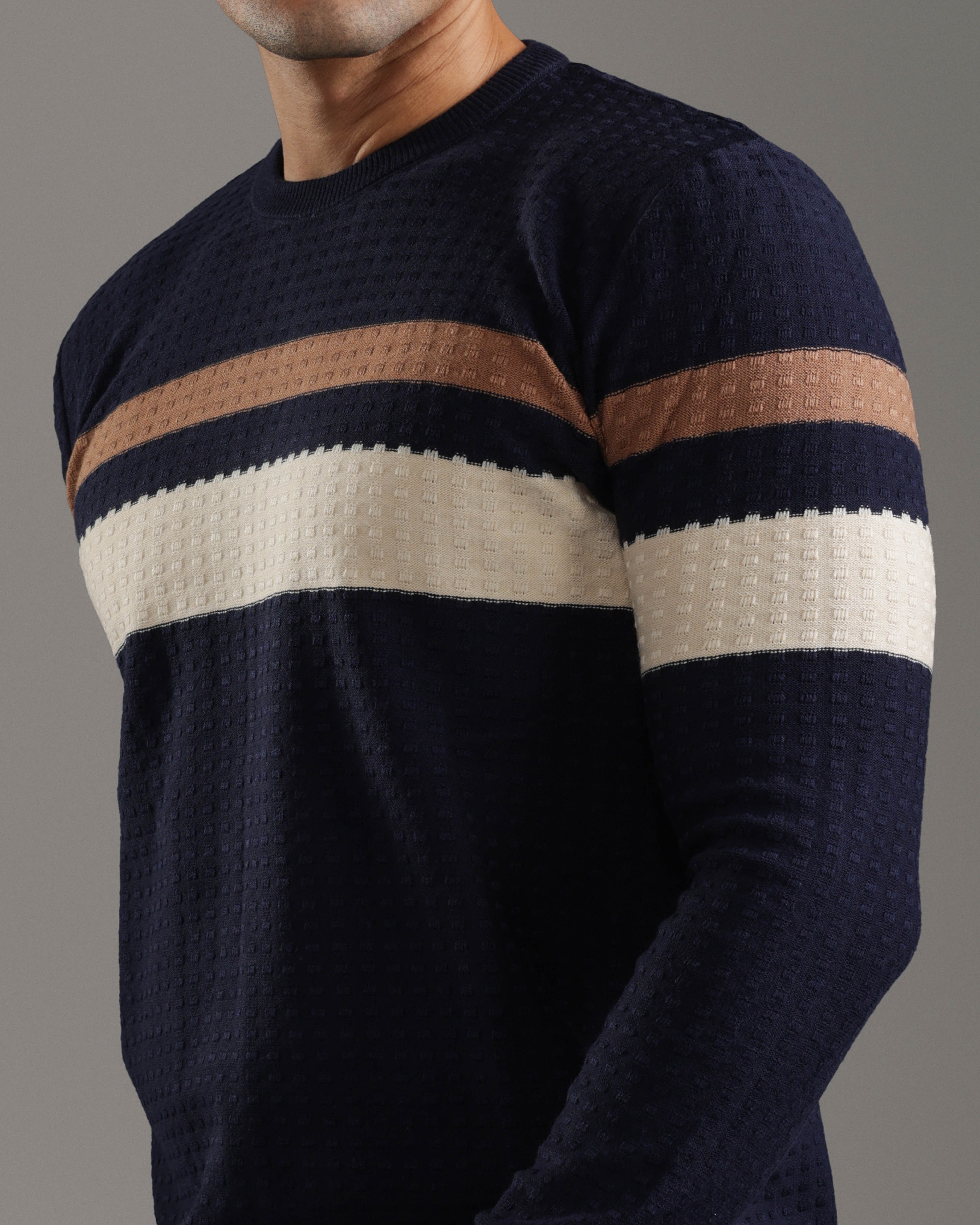Navy Striped Textured Sweater