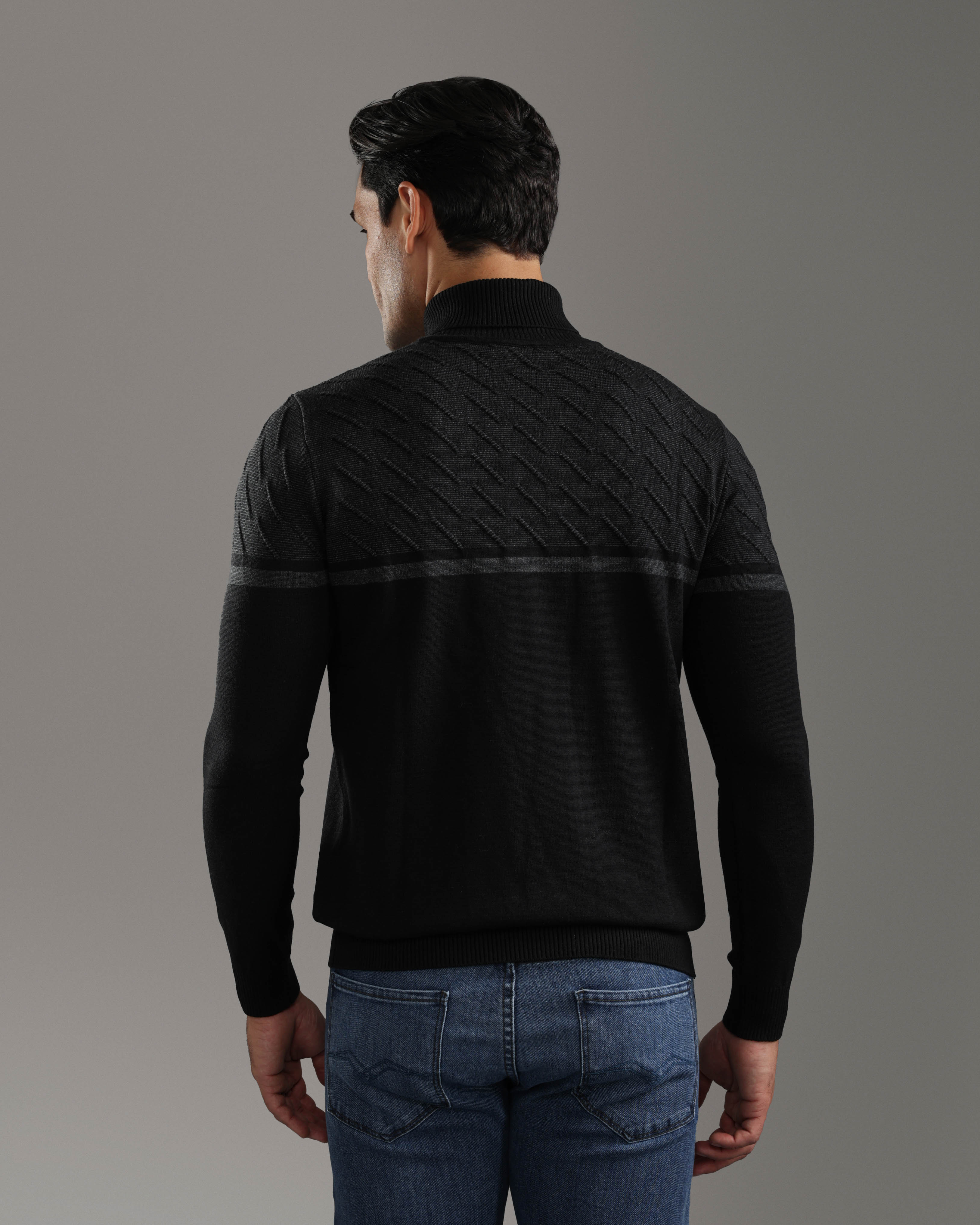 Black Patterned Turtleneck Sweater