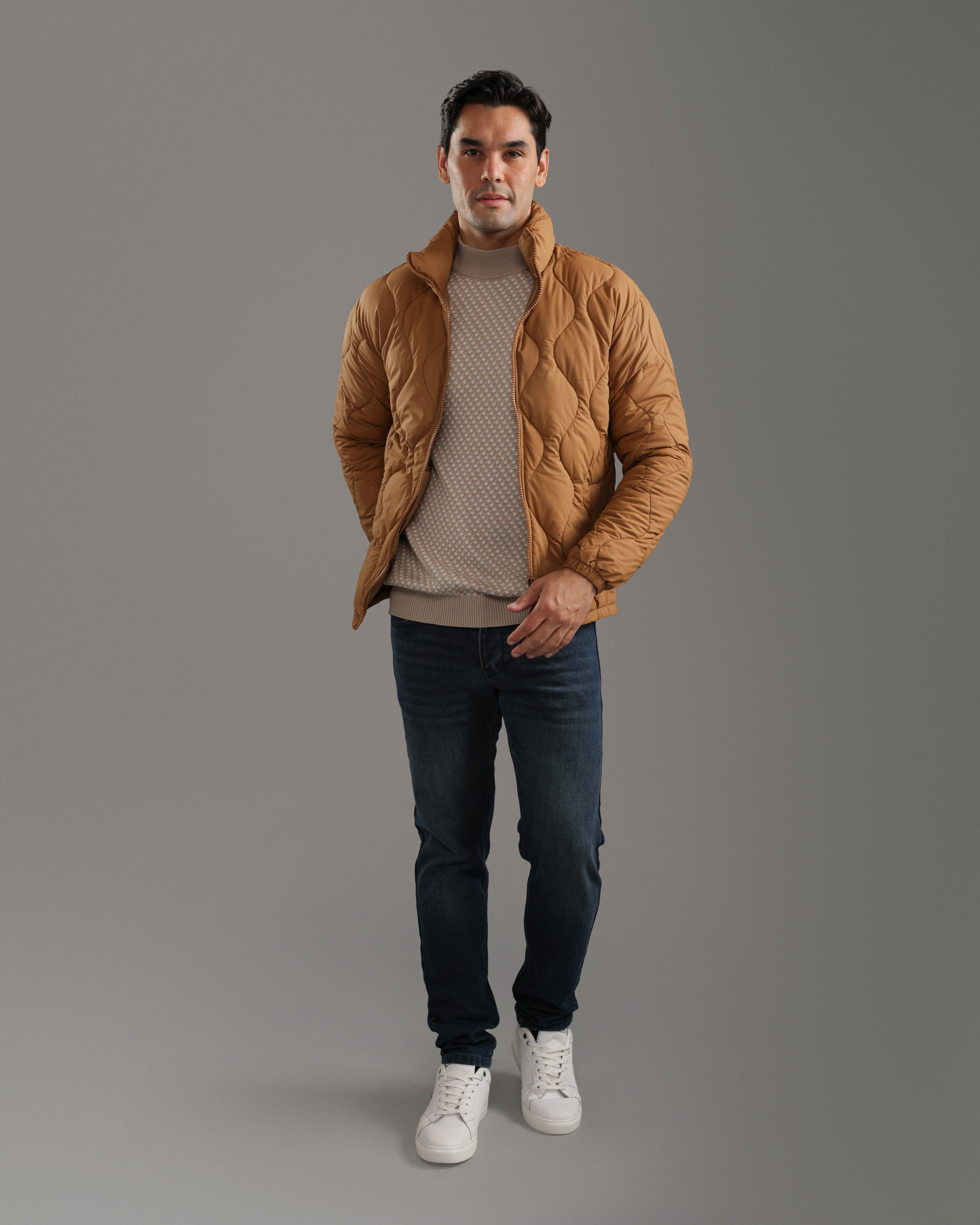 Camel Quilted Puffer Jacket