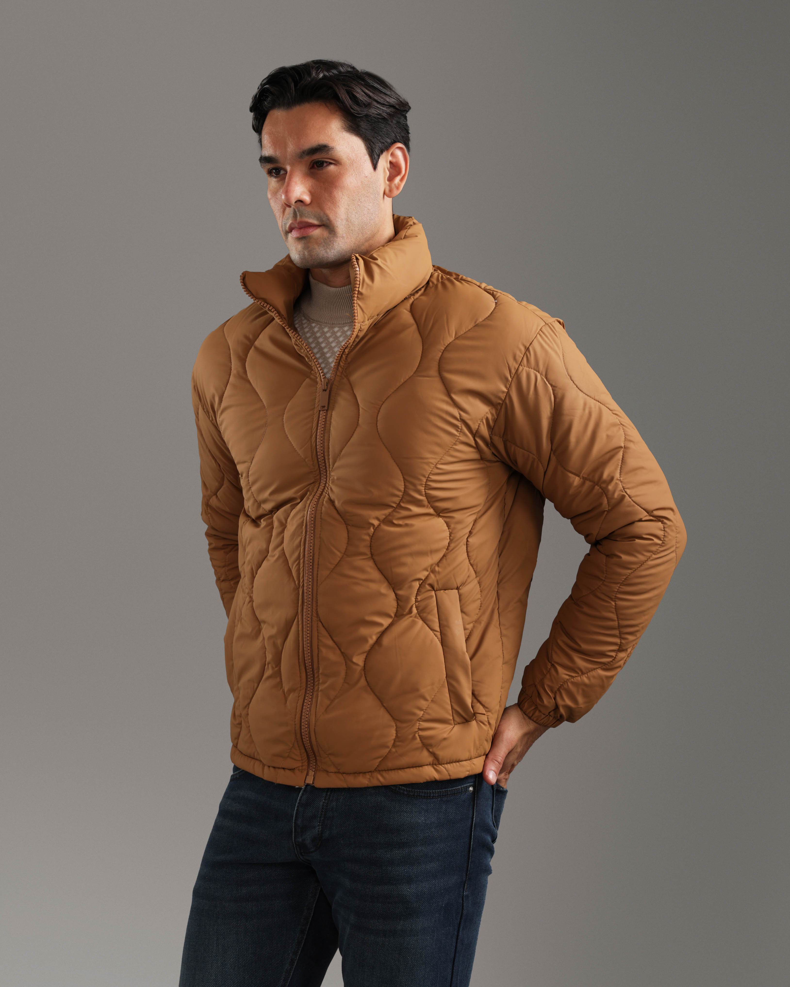 Camel Quilted Puffer Jacket