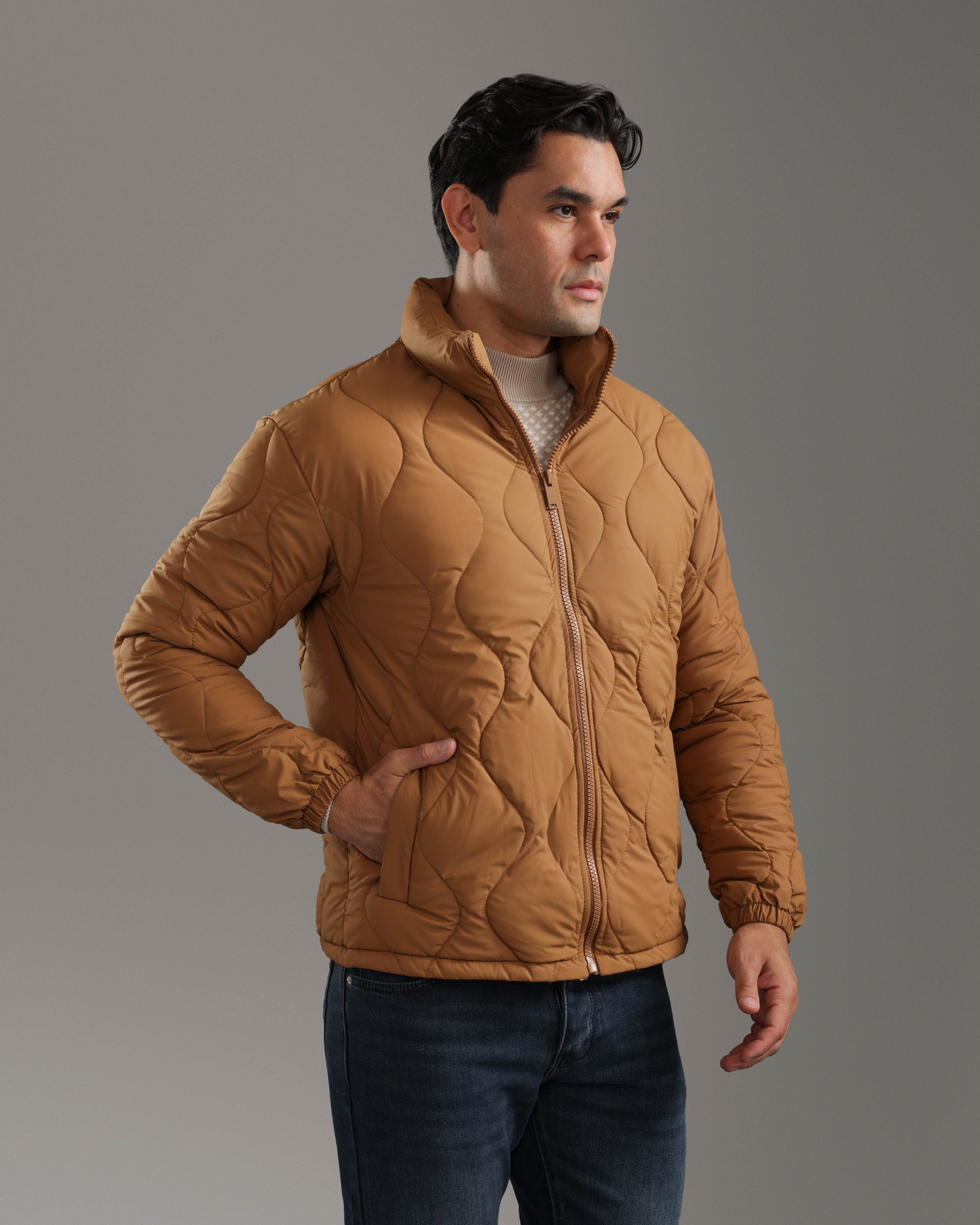 Camel Quilted Puffer Jacket