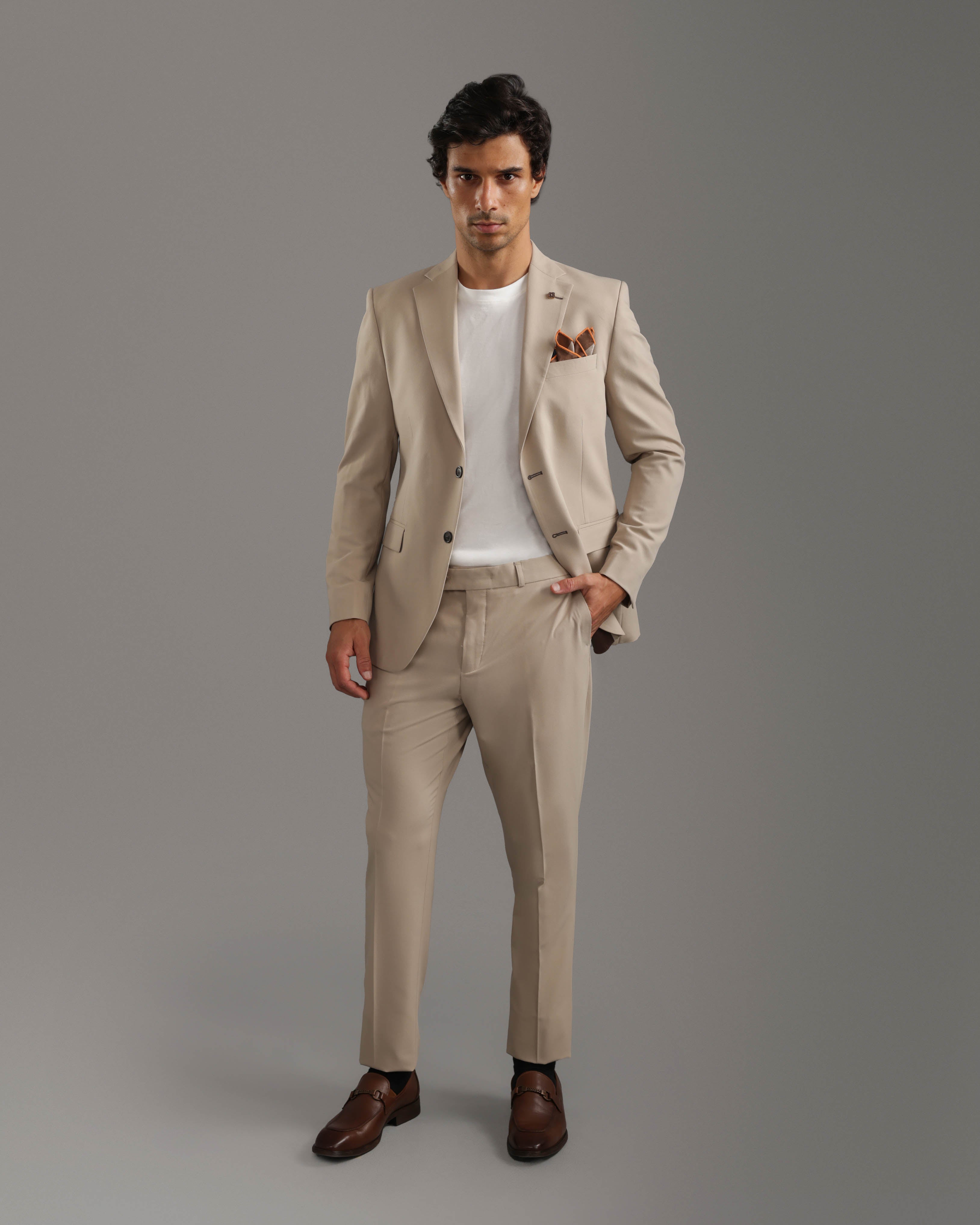 Beige Slim Fit Suit