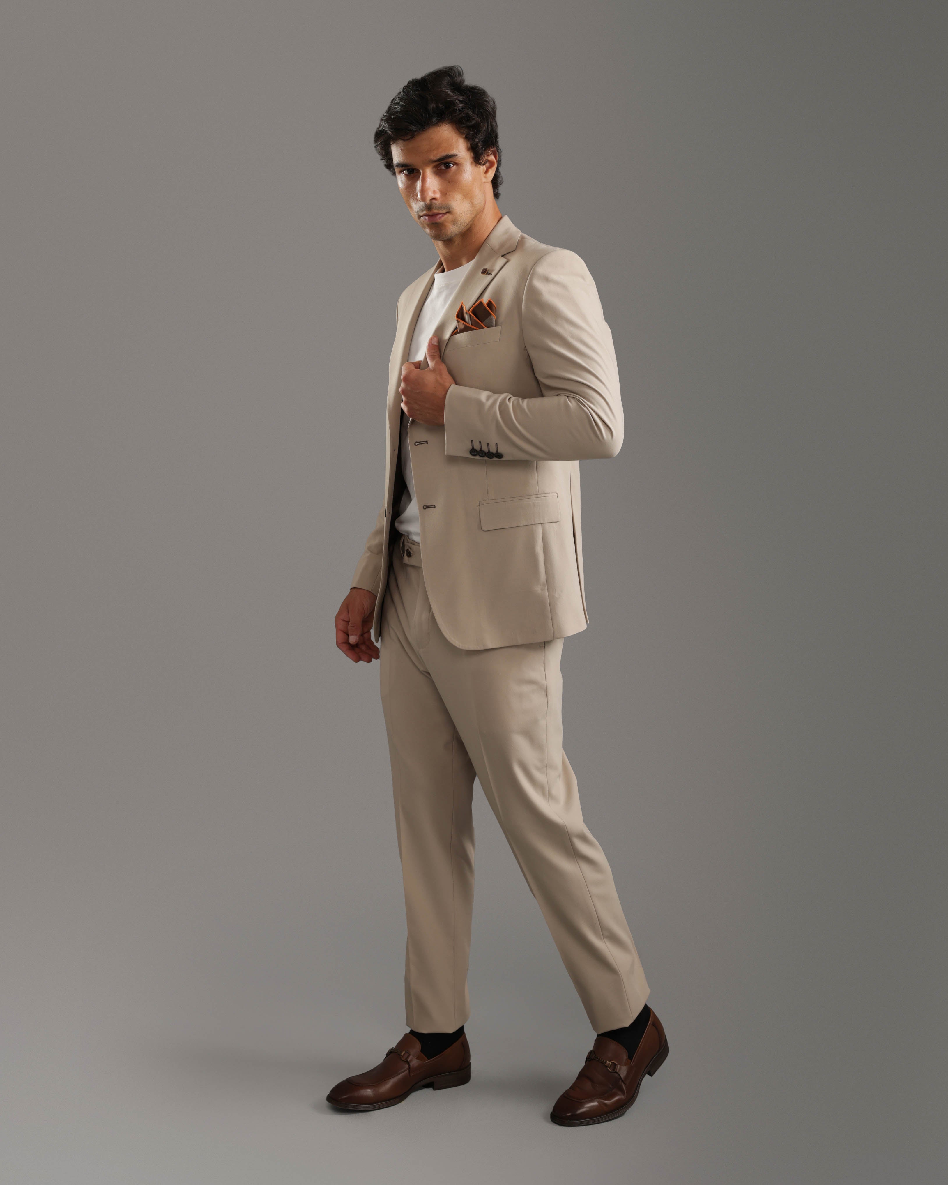 Beige Slim Fit Suit