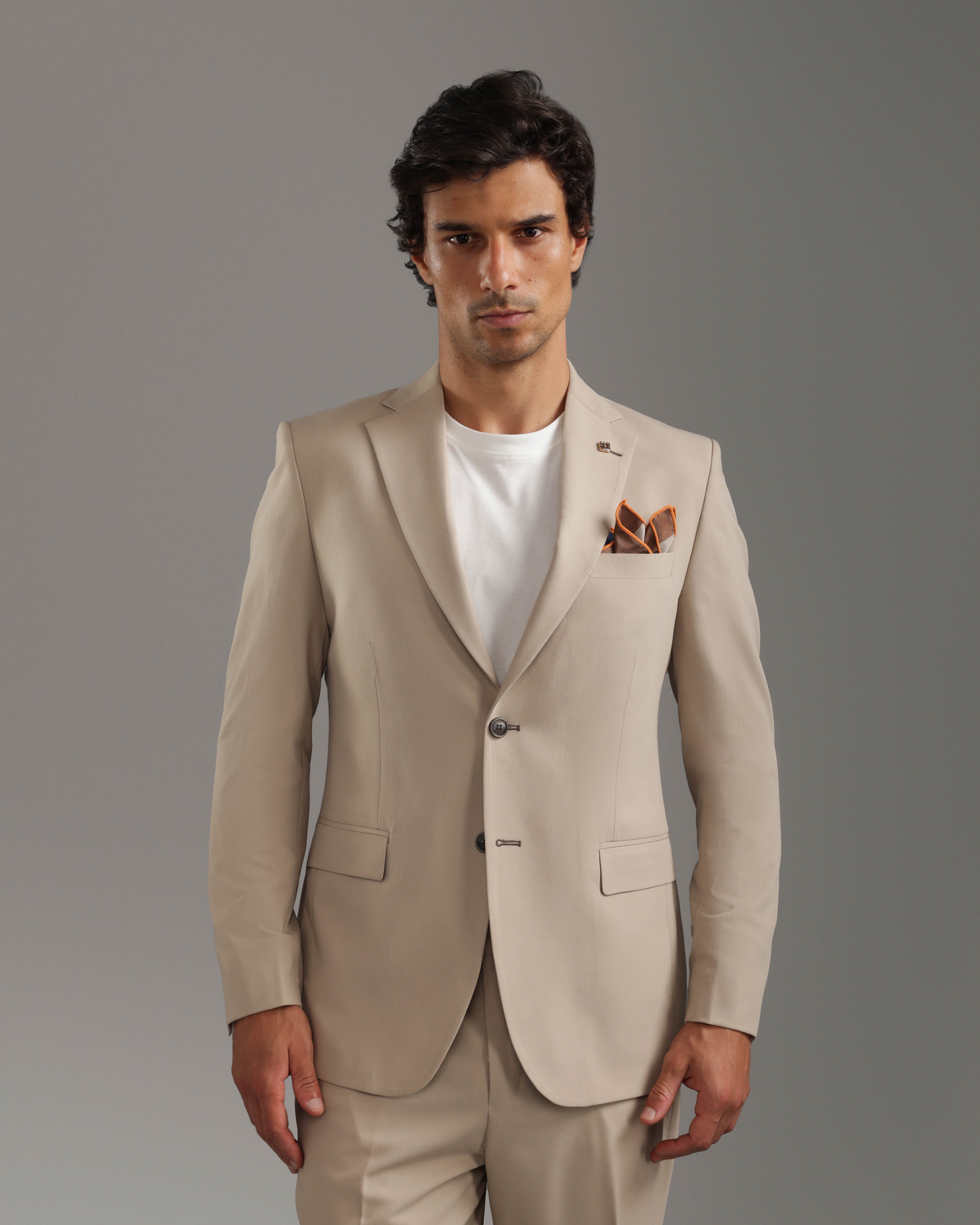 Beige Slim Fit Suit