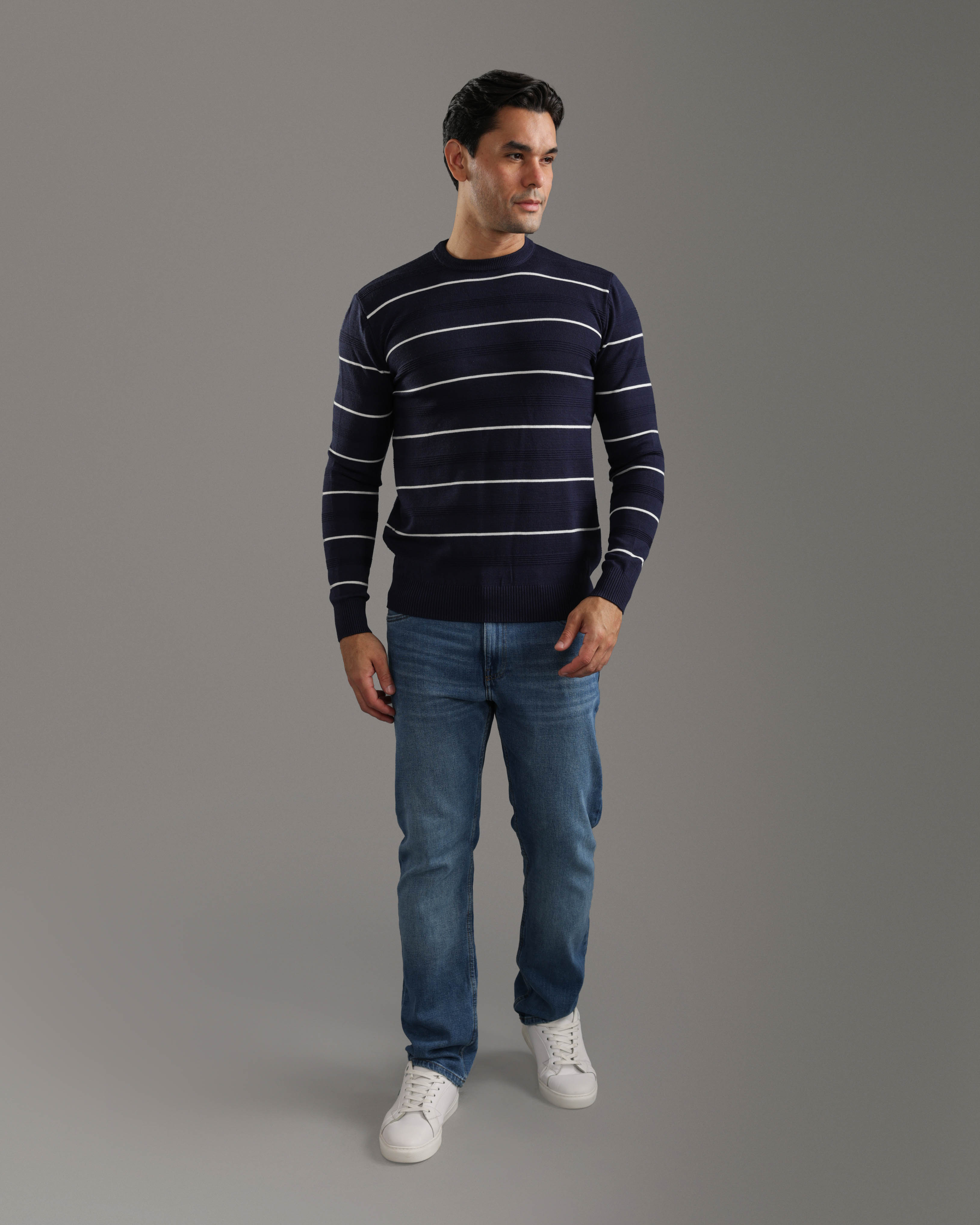 Navy Striped Knit Sweater