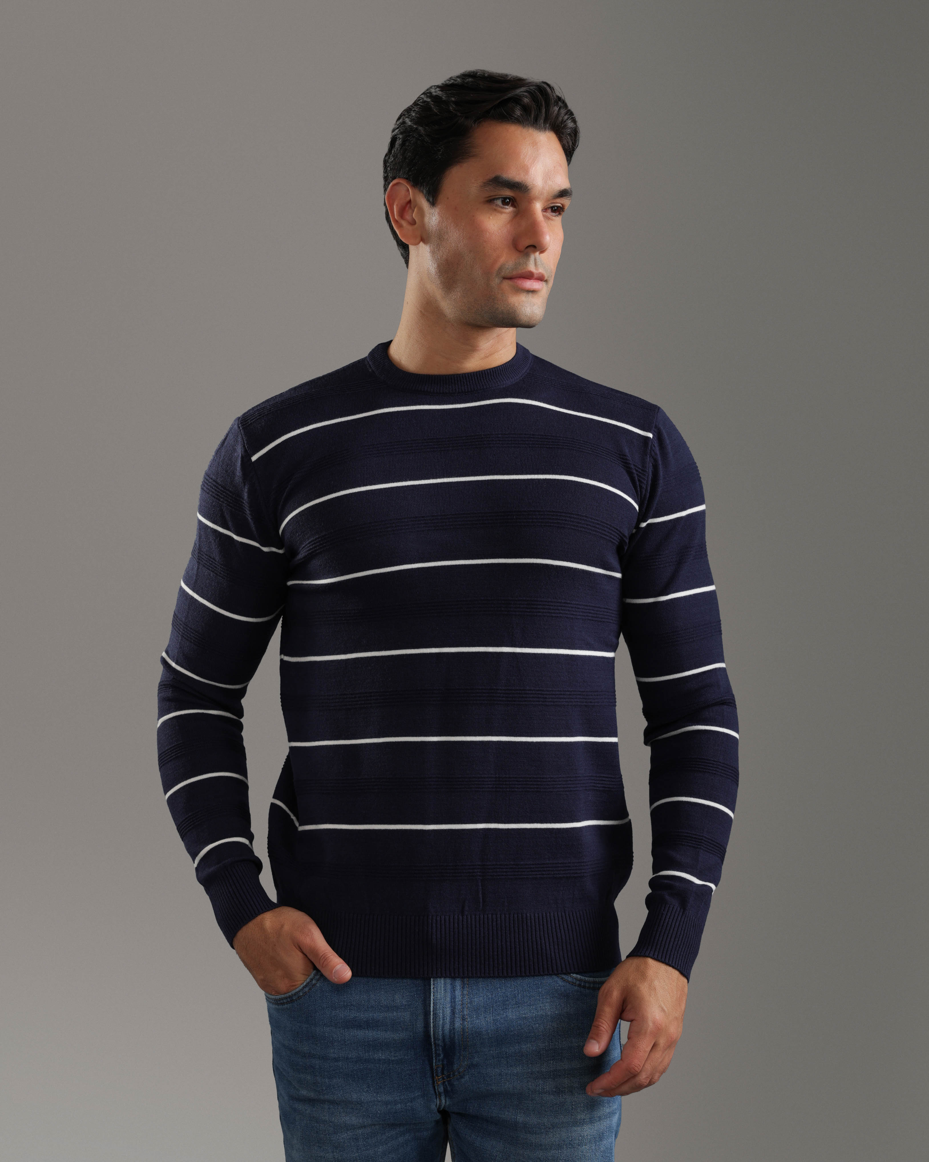 Navy Striped Knit Sweater