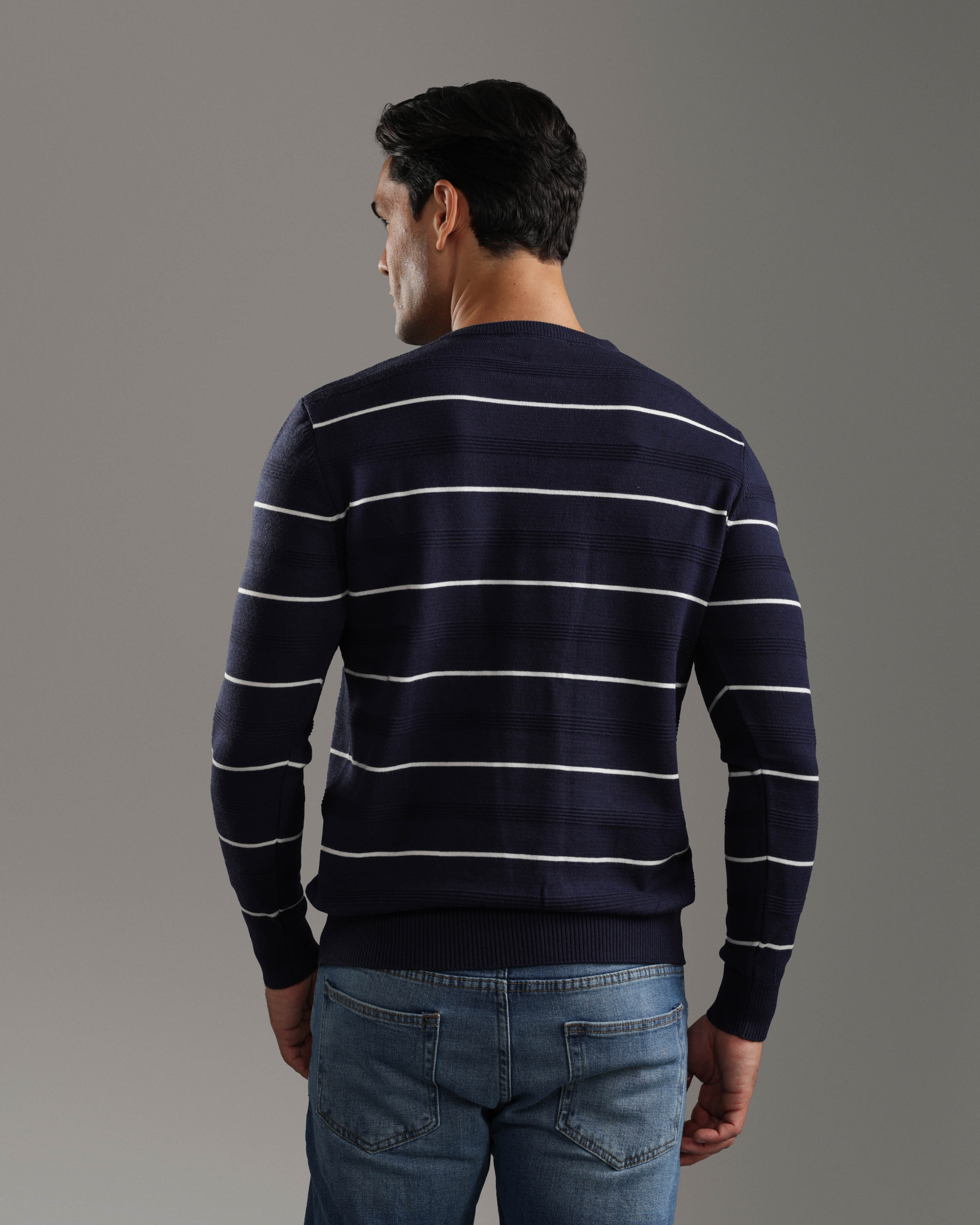 Navy Striped Knit Sweater